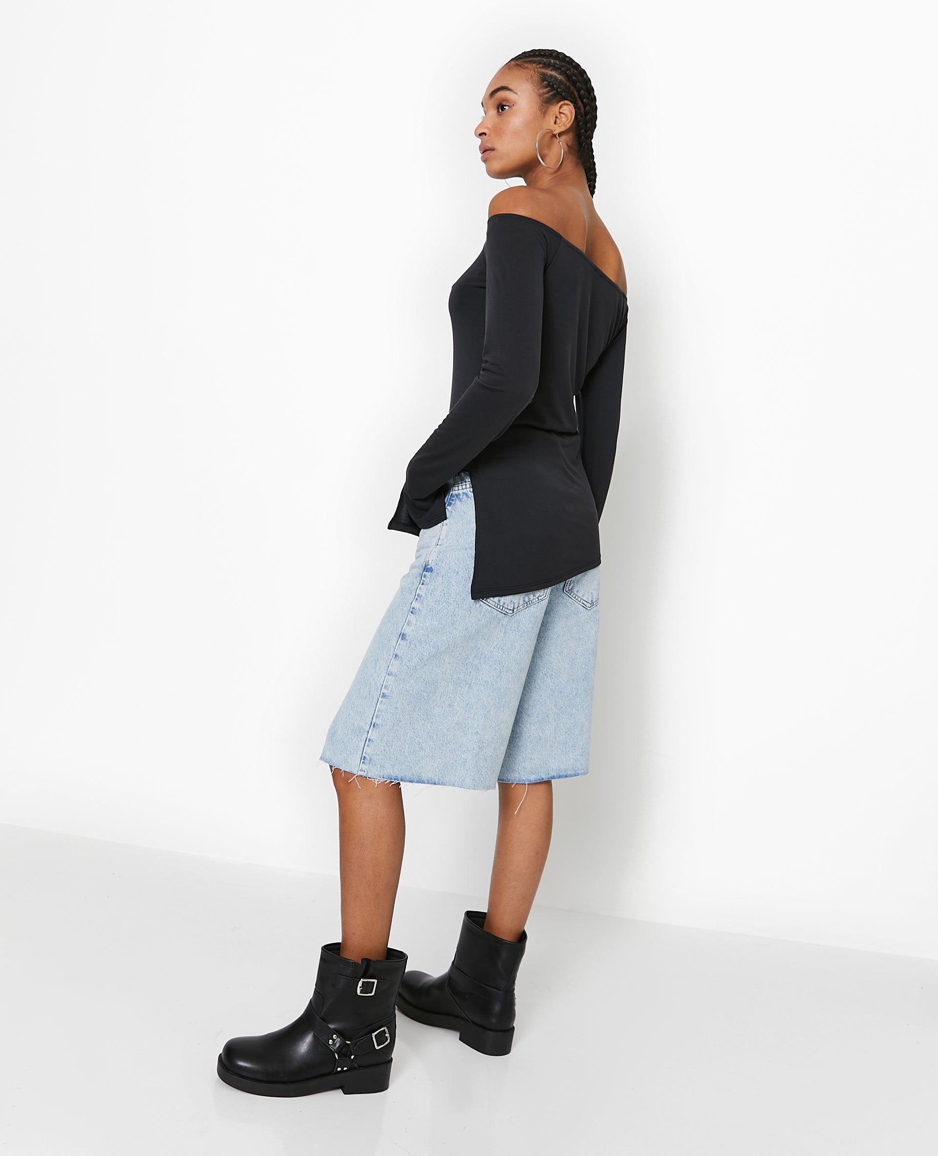 Top manches longues encolure Bardot