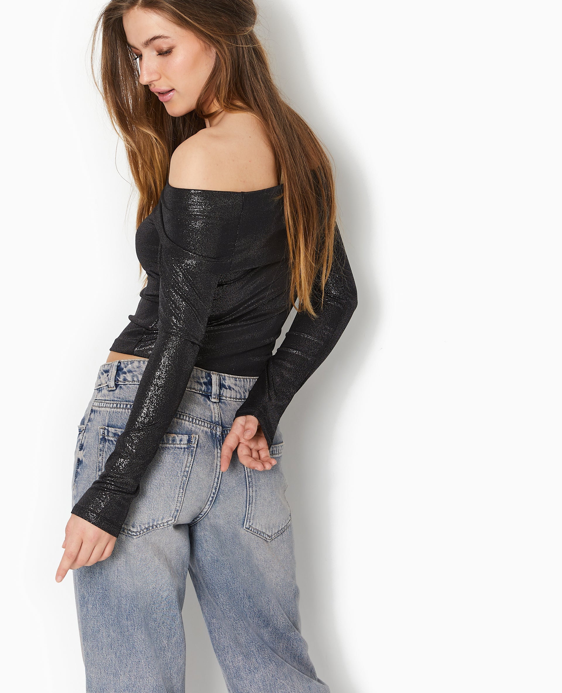 Top encolure Bardot avec paillettes