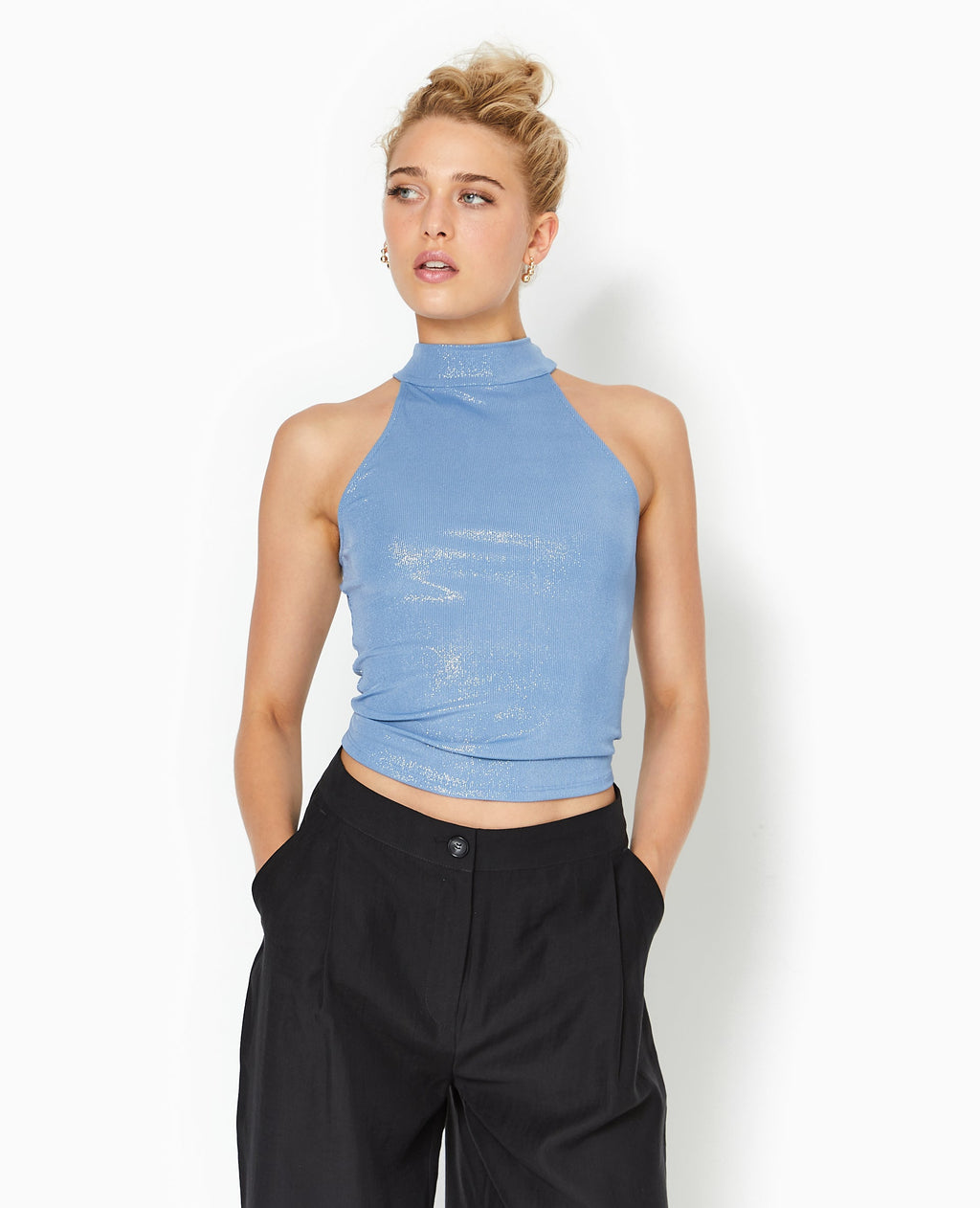 Top sans manches col montant avec lurex