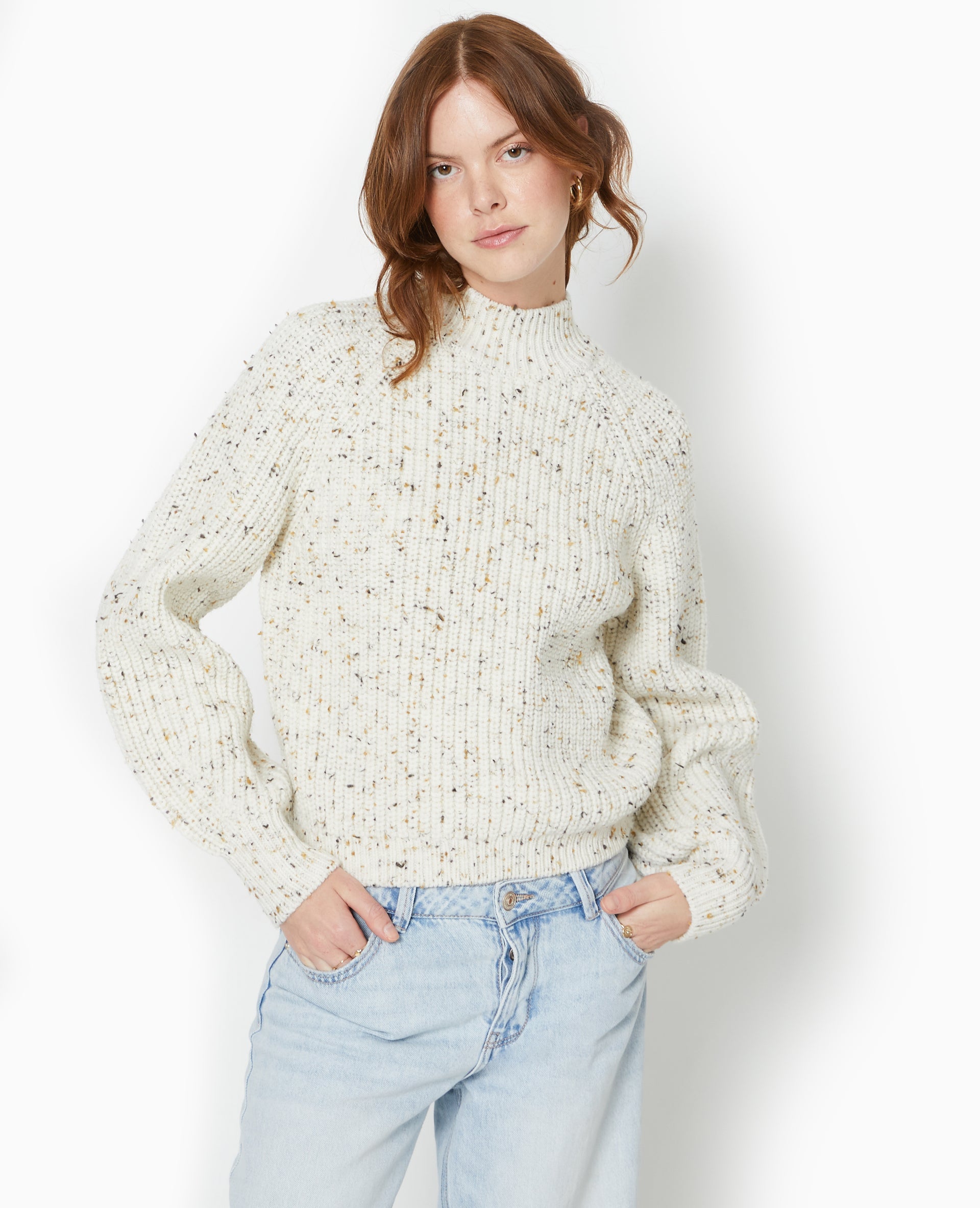 Pull col montant en maille moulinée
