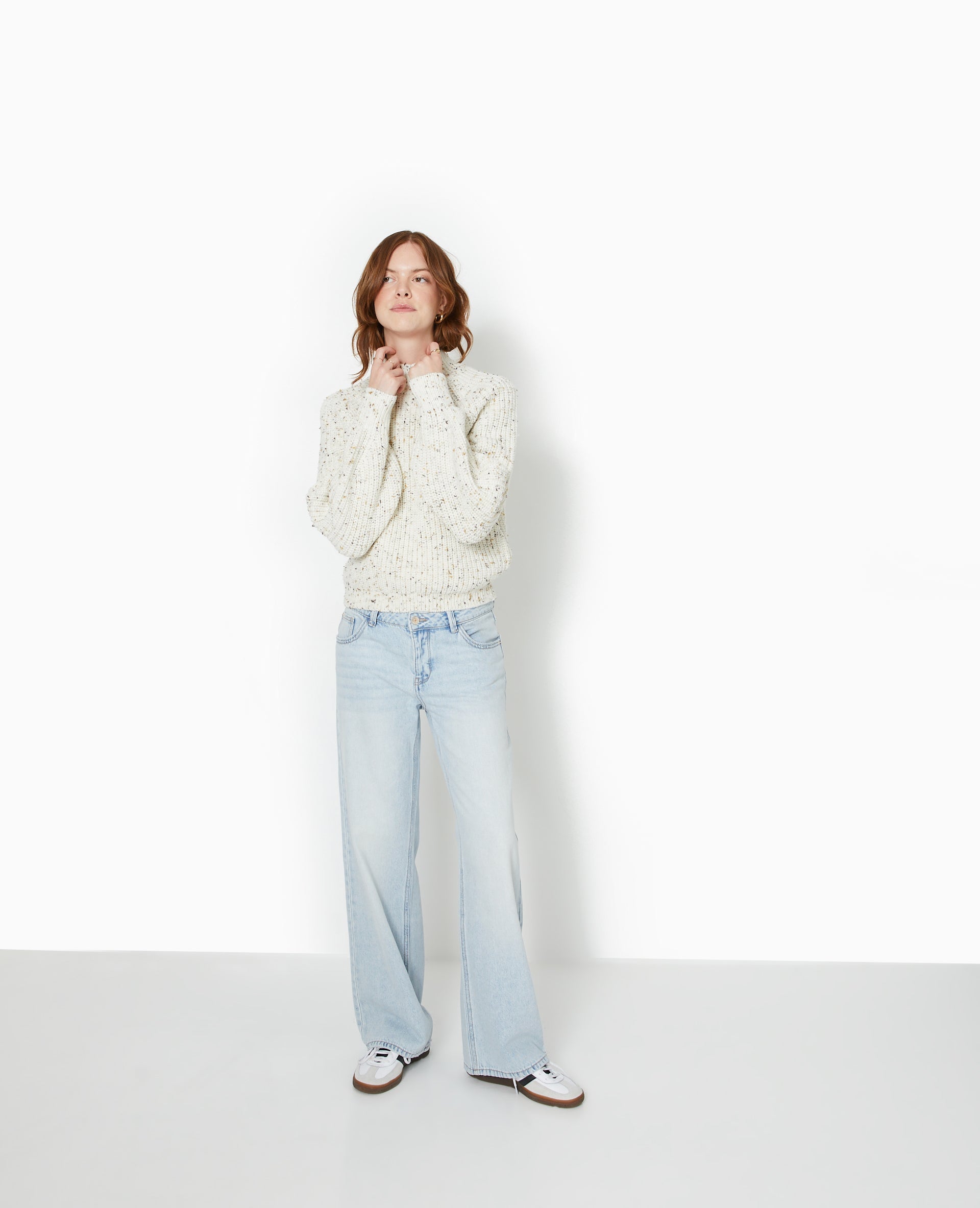 Pull col montant en maille moulinée
