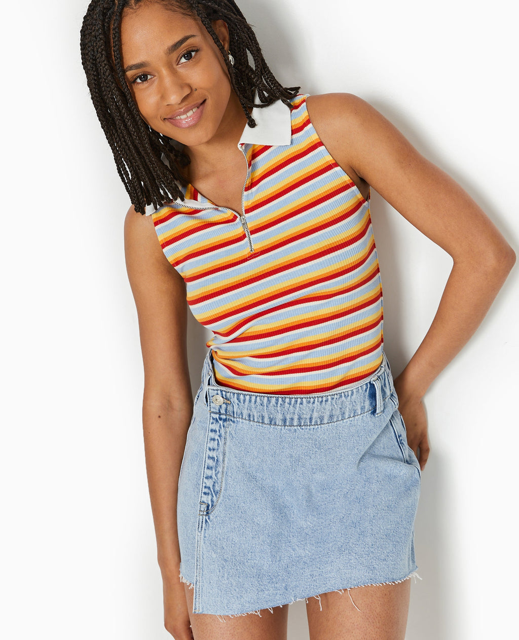Top zippé sans manches avec col polo