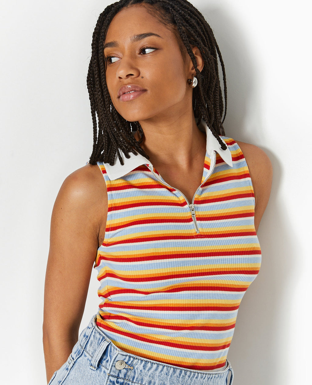 Top zippé sans manches avec col polo