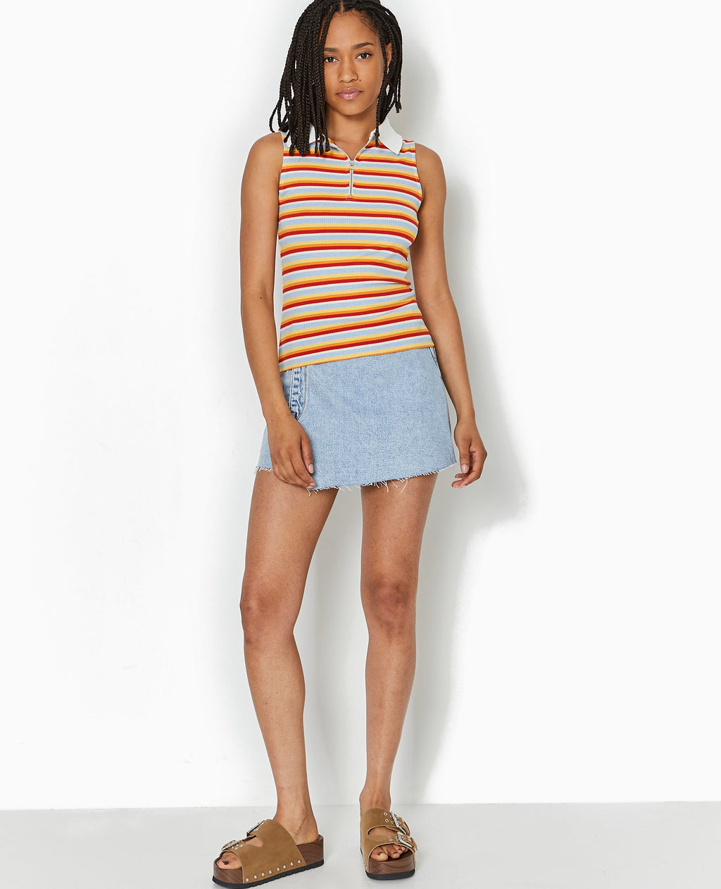 Top zippé sans manches avec col polo