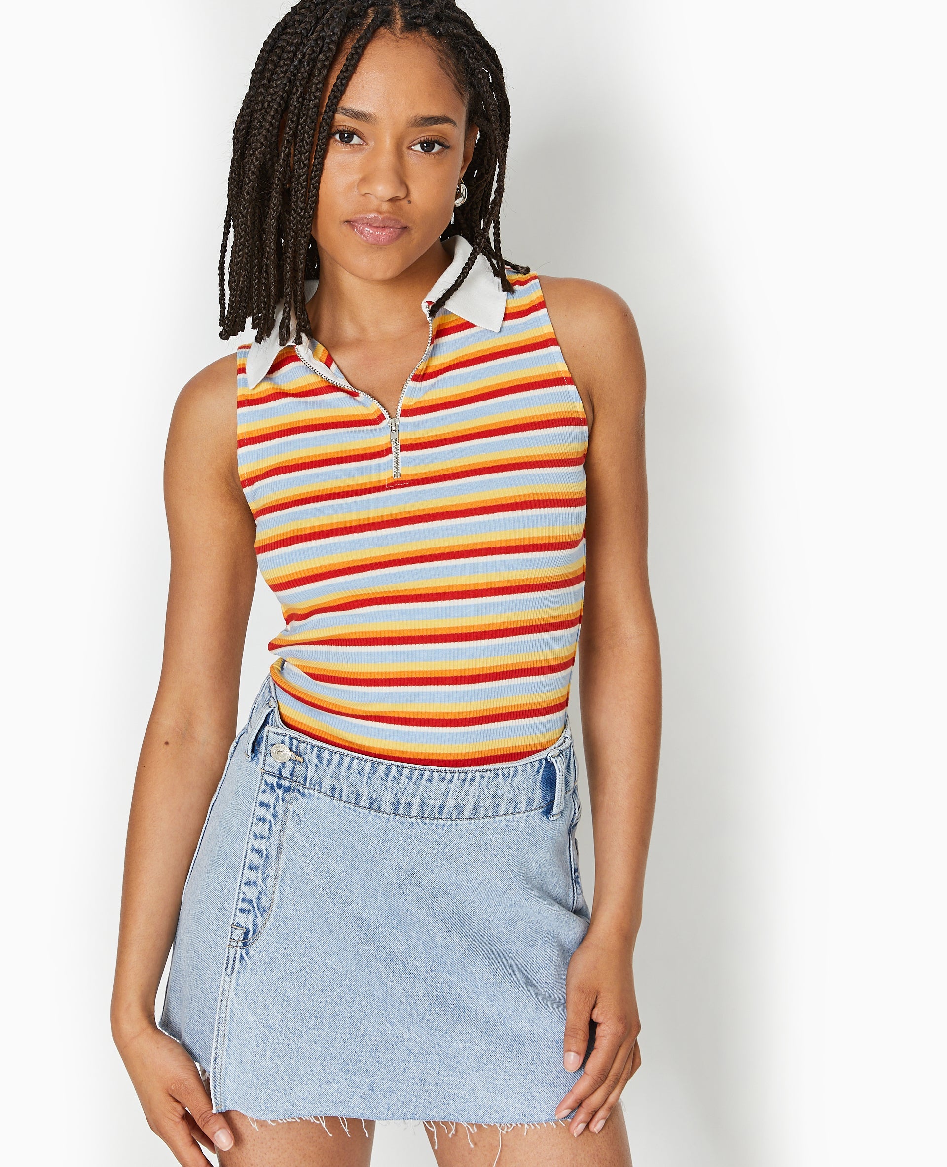 Top zippé sans manches avec col polo