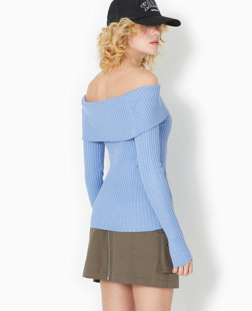 Pull maille côtelée encolure Bardot