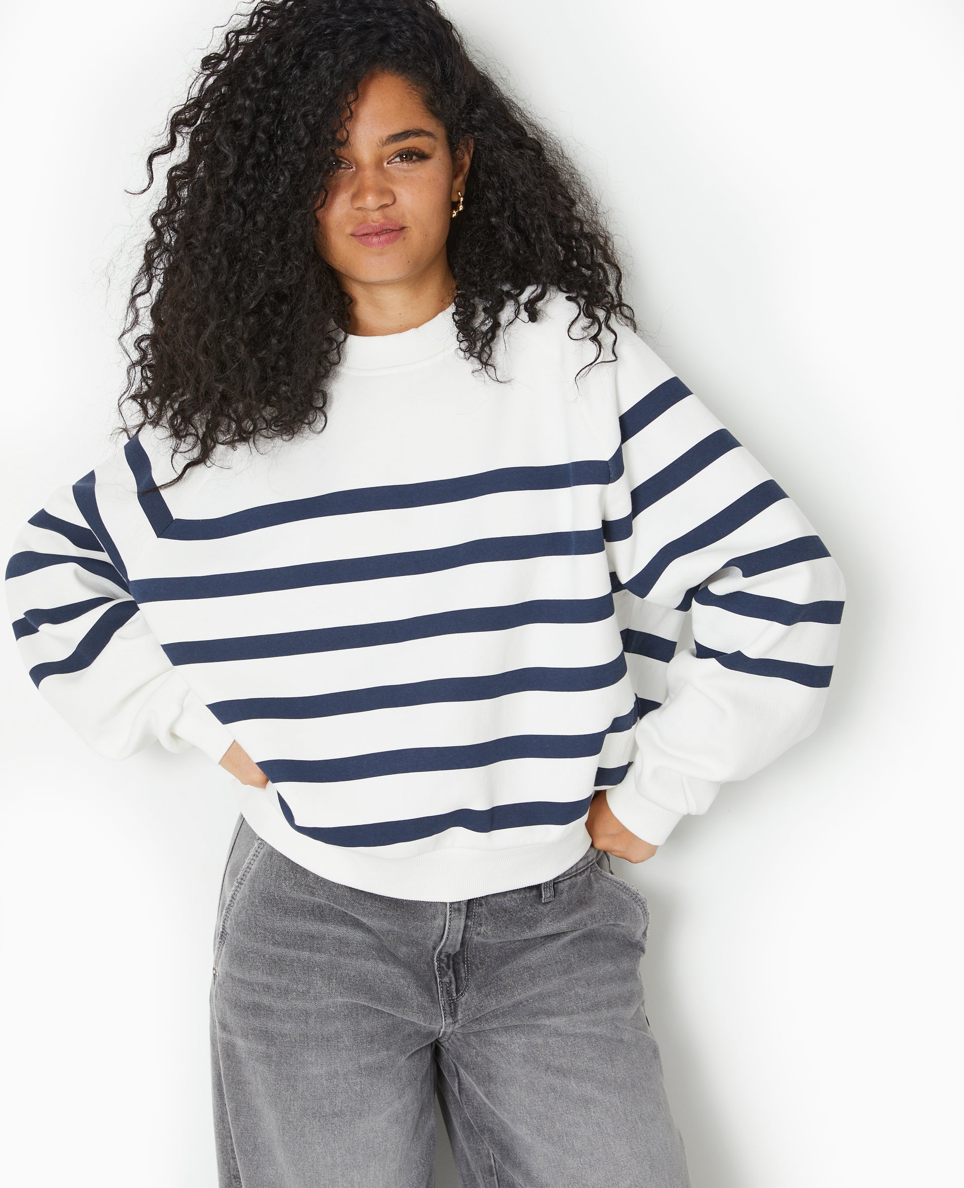 Sweat col rond rayé
