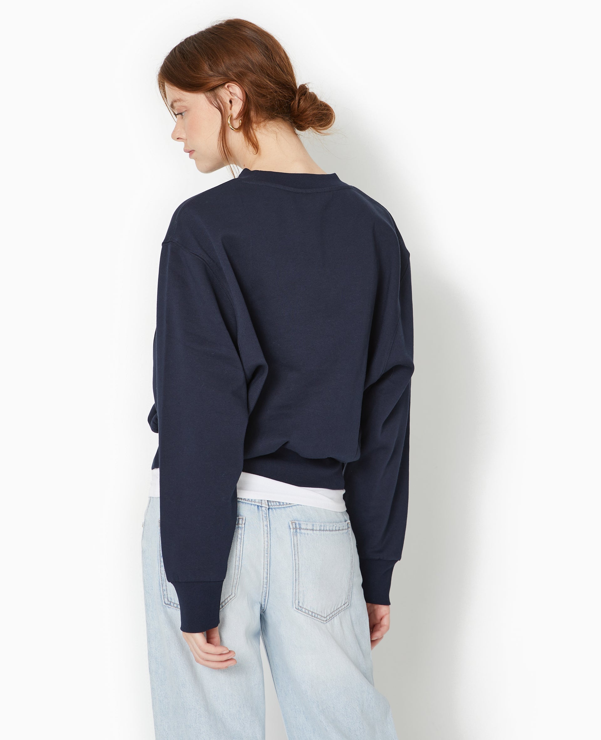 Sweat large brodé manches chauve-souris