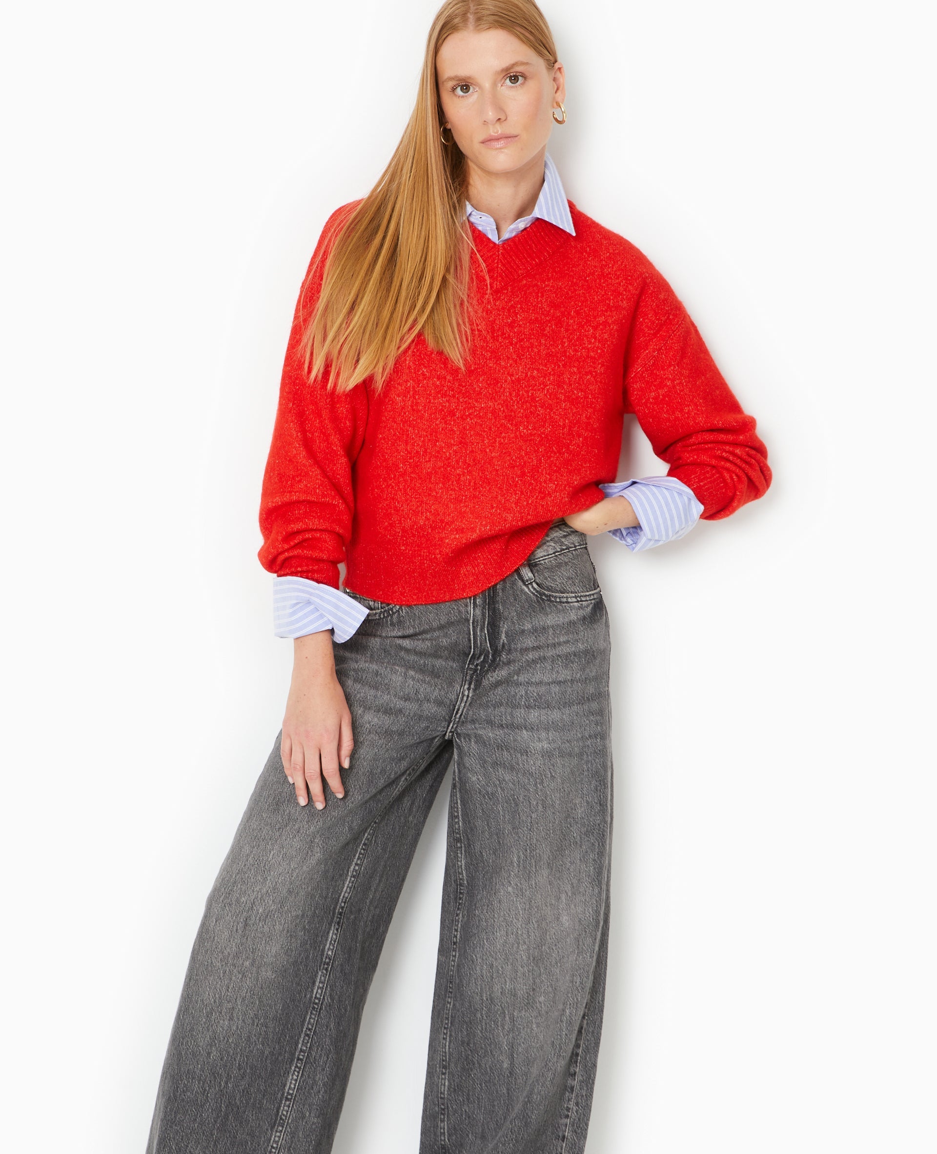 Pull col V en maille