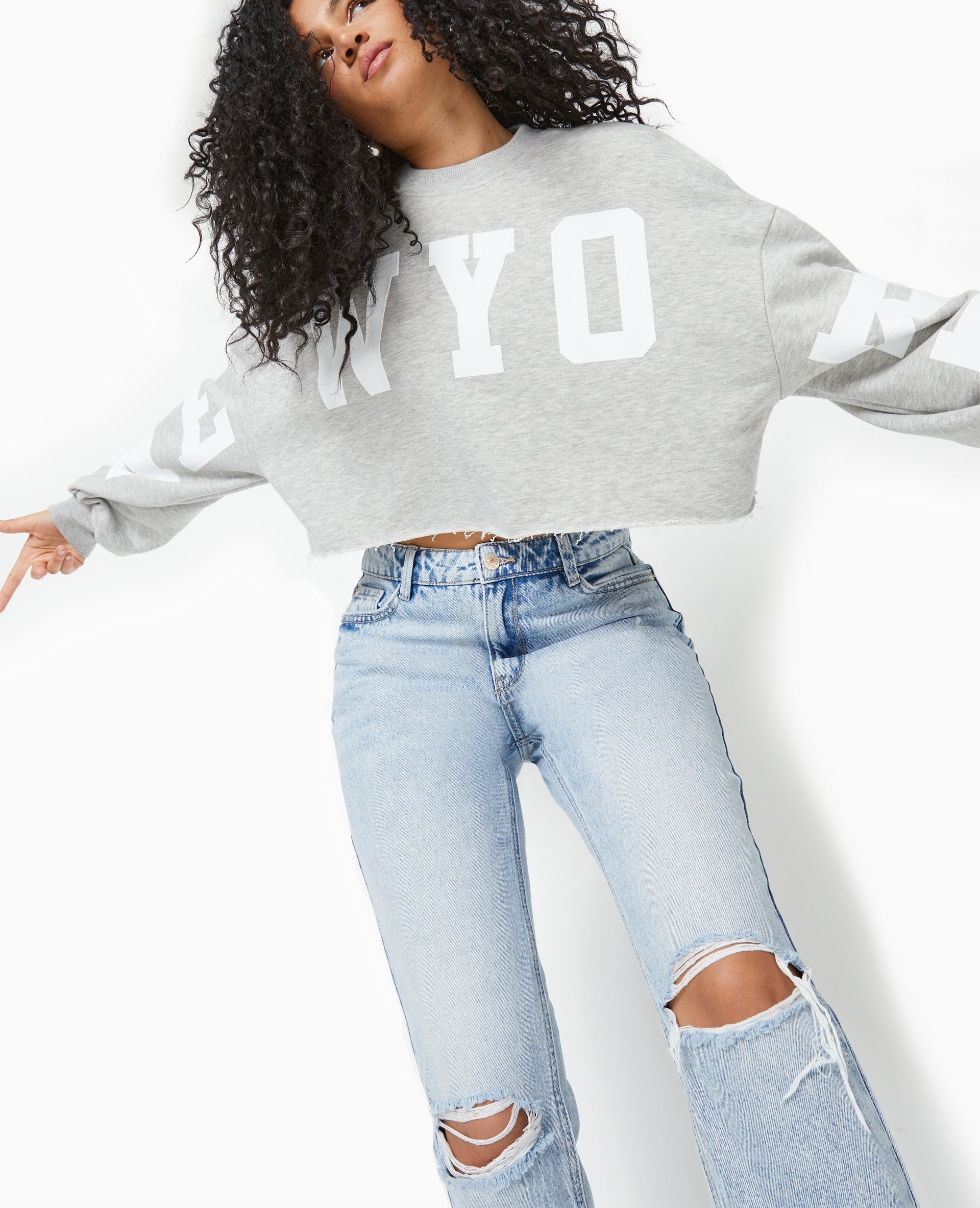 Sweat cropped base coupée avec NEW YORK