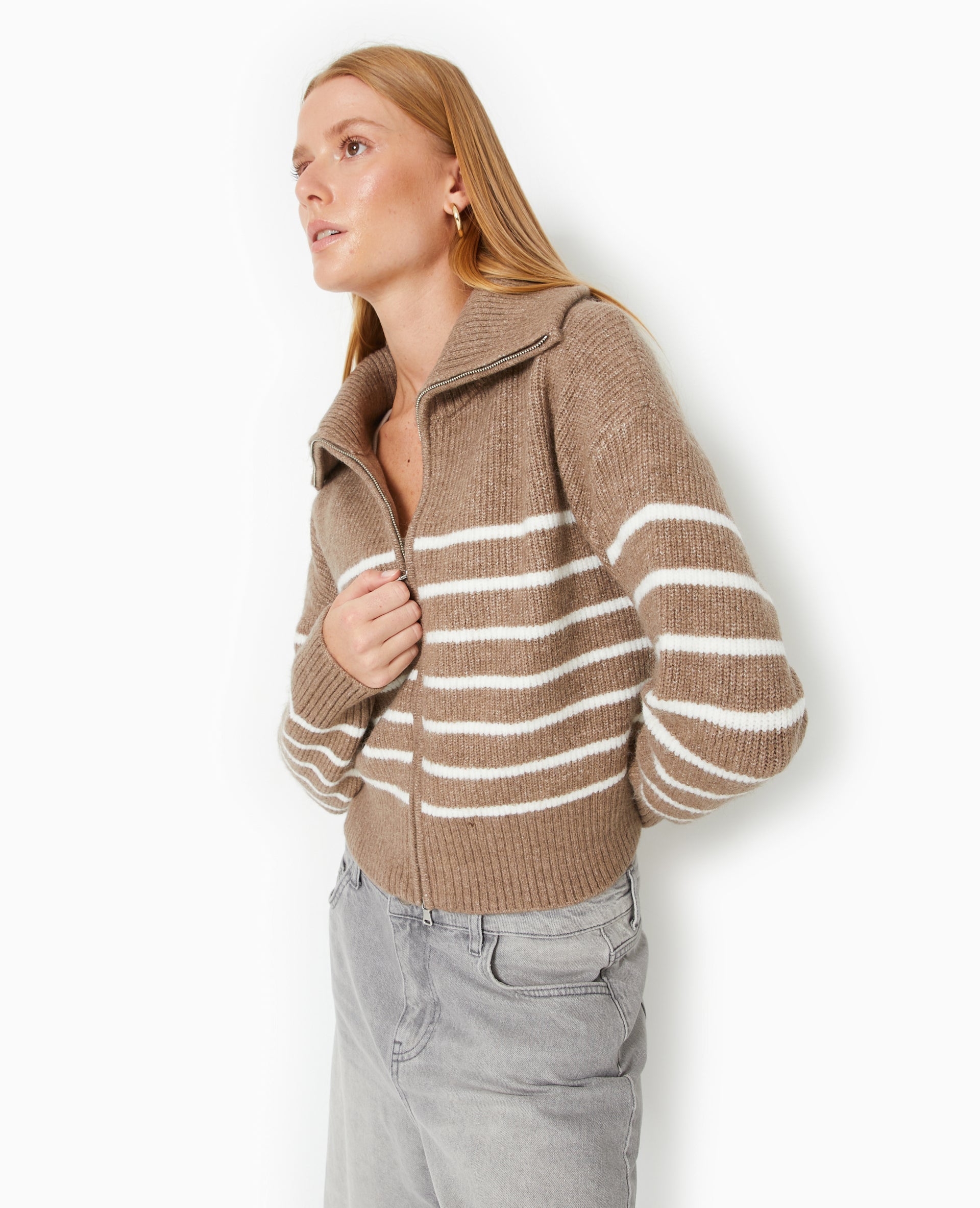 Gilet col camionneur motif rayures