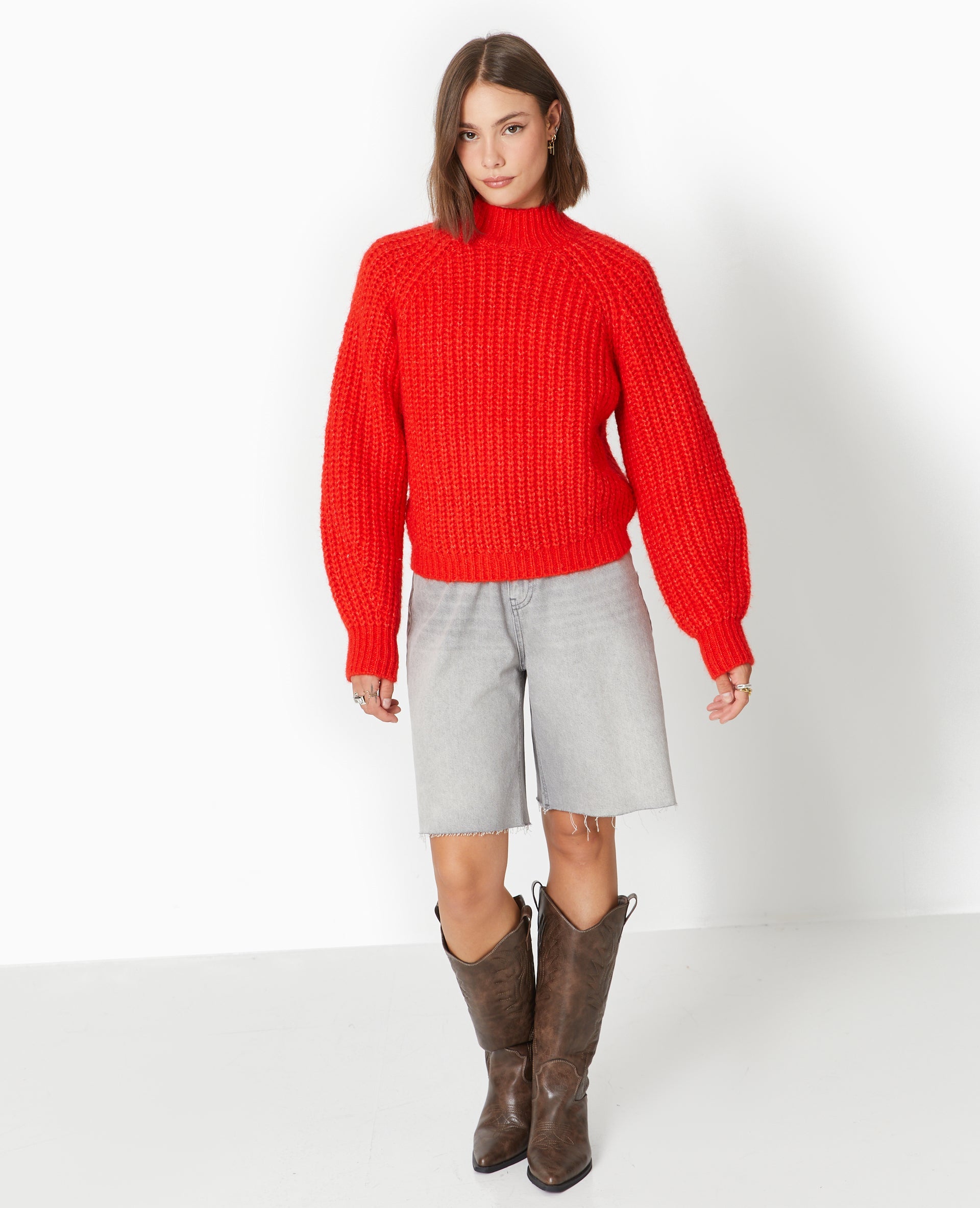 Pull col montant grosses mailles
