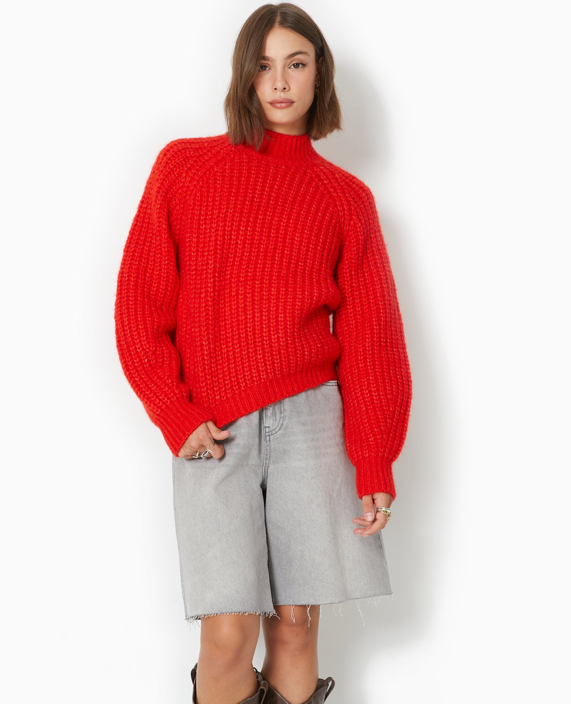 Pull col montant grosses mailles