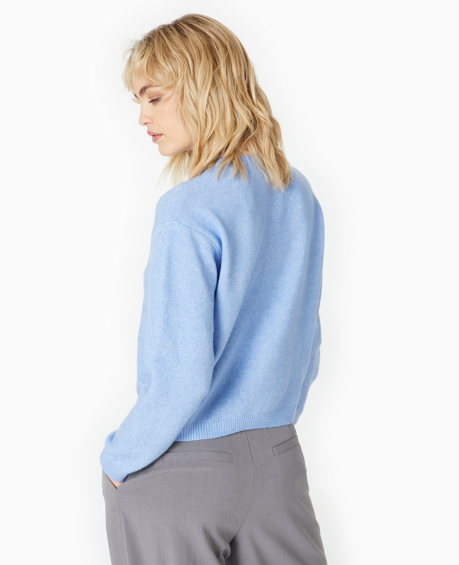 Gilet col rond avec bouton effet nacre