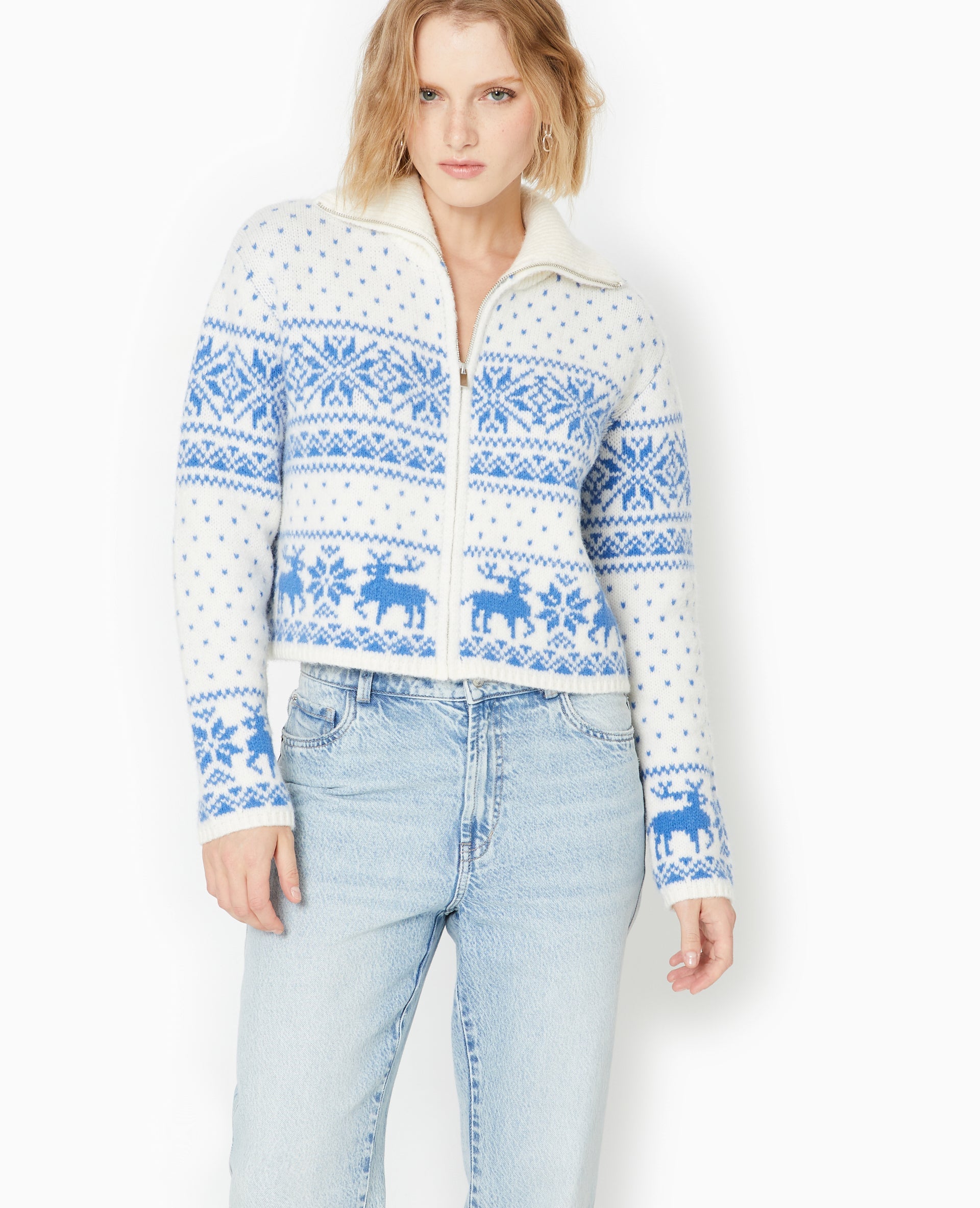 Gilet court zippé avec motifs de Noël