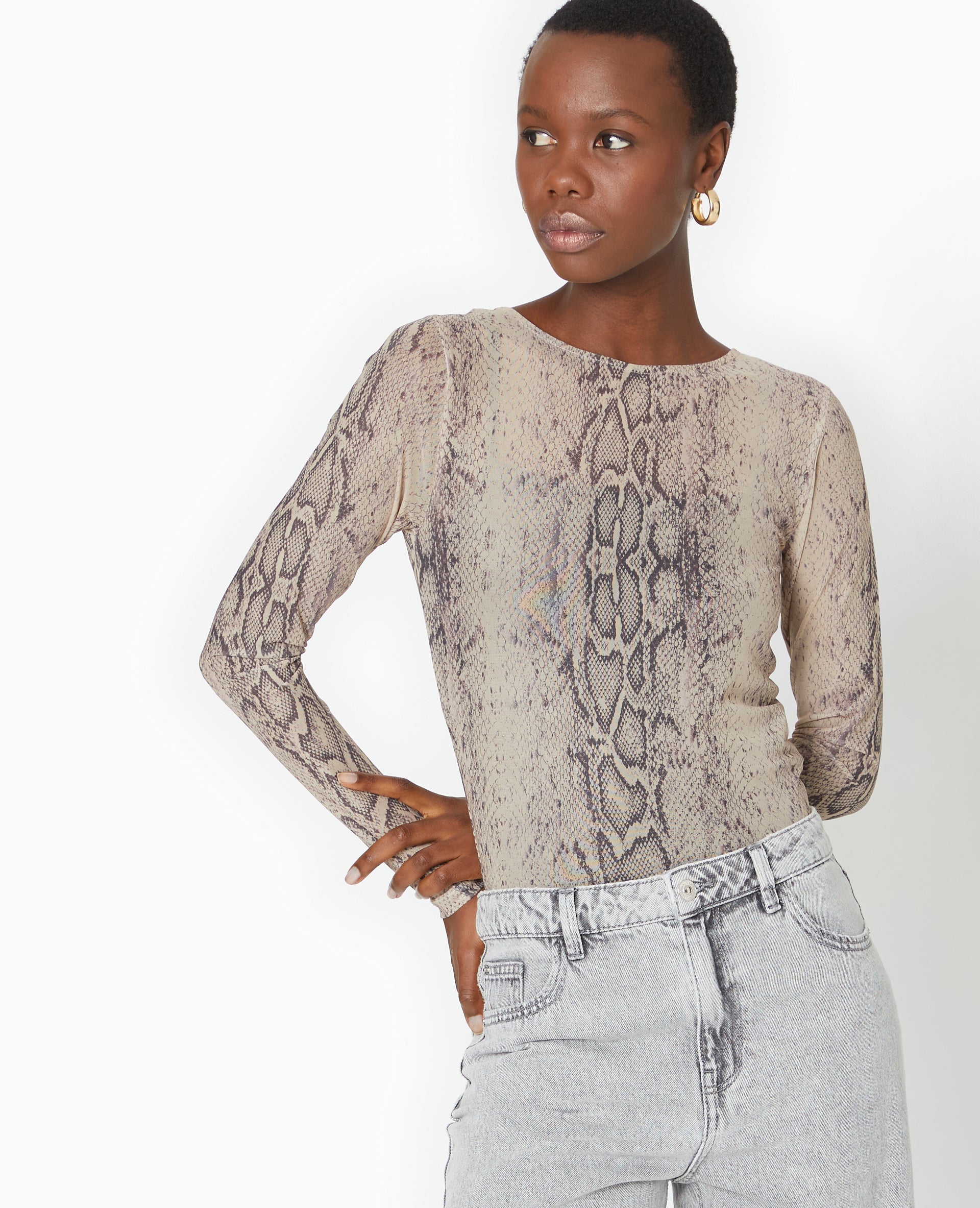 Top manches longues en résille motif python