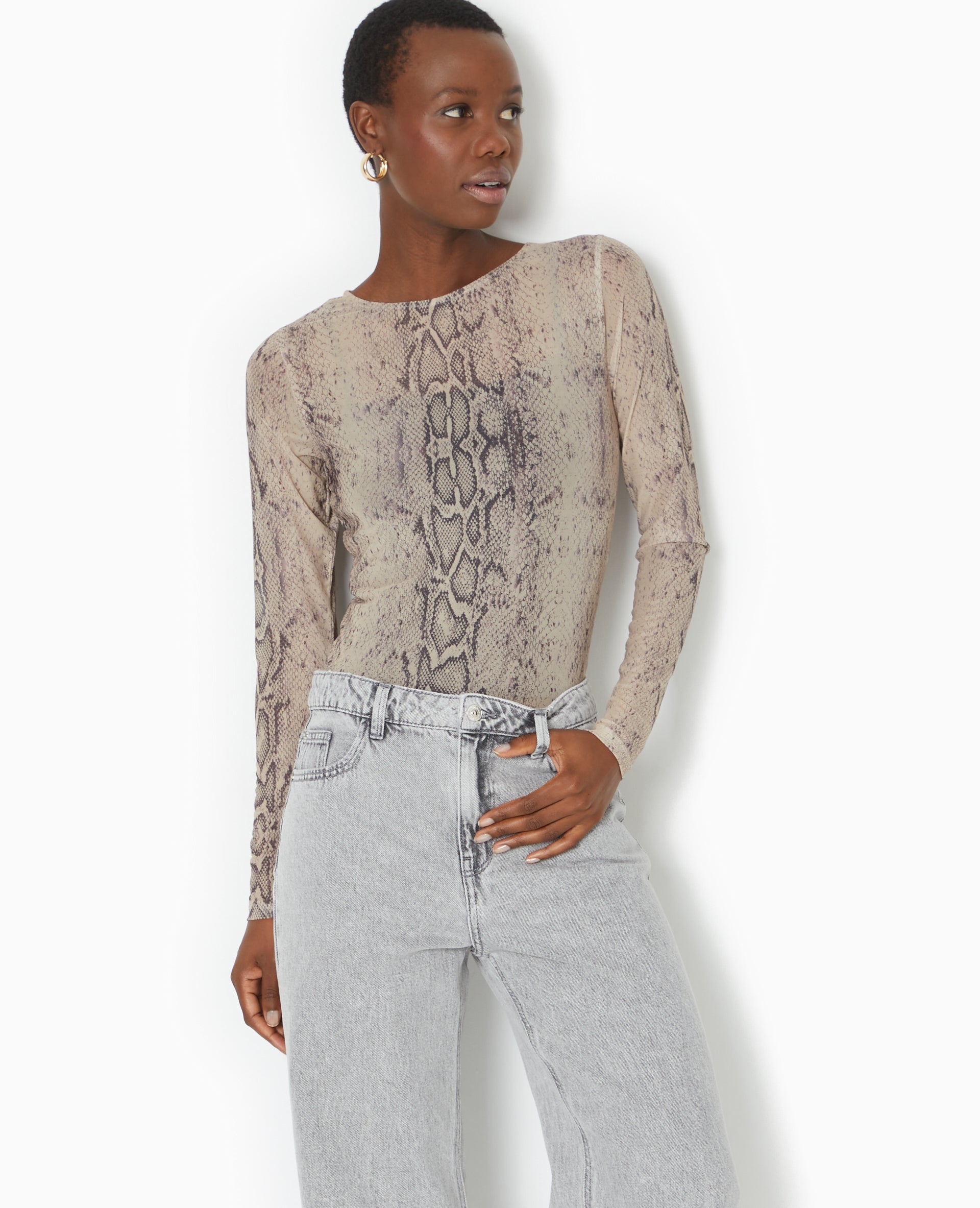 Top manches longues en résille motif python