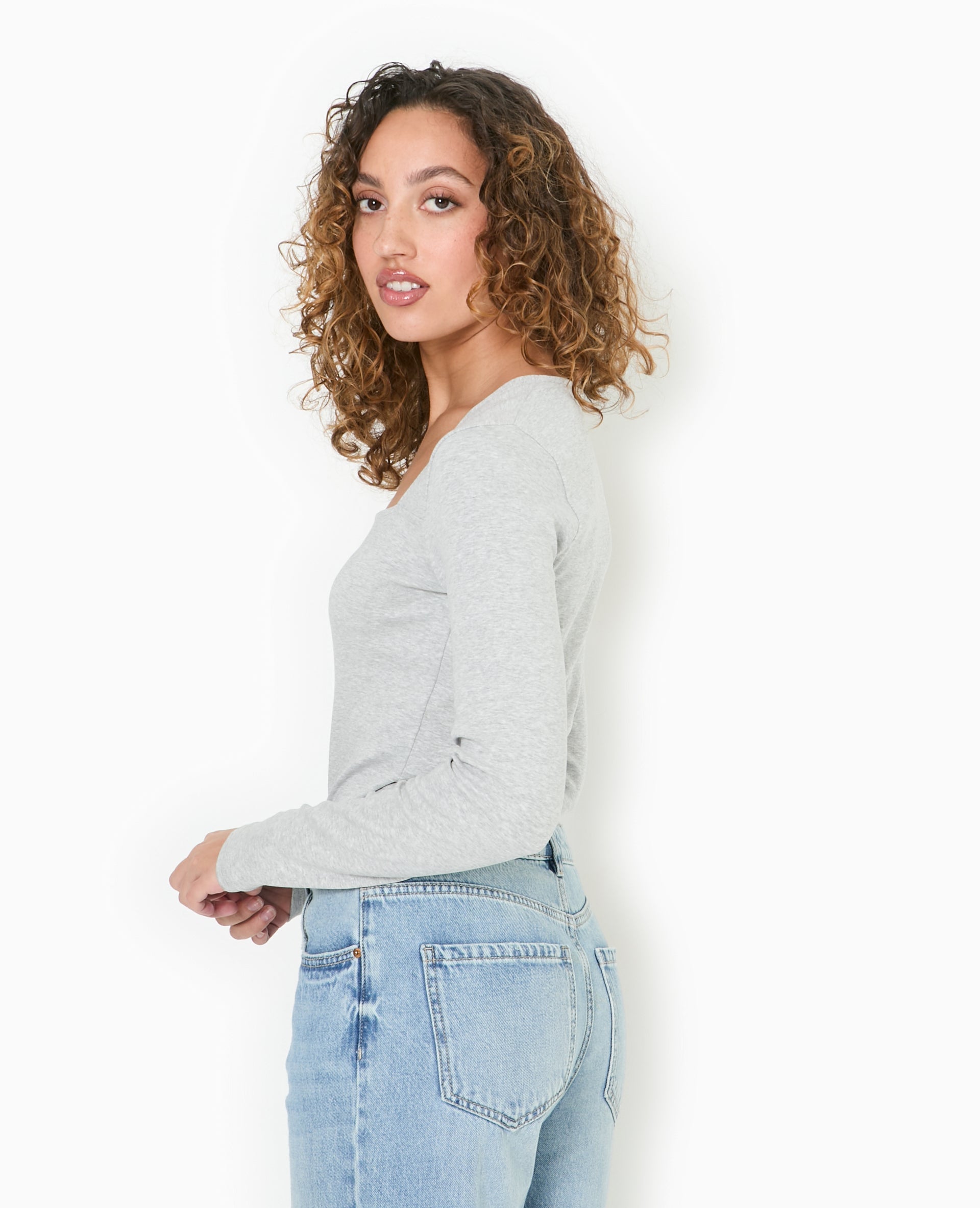 Body manches longues encolure carrée
