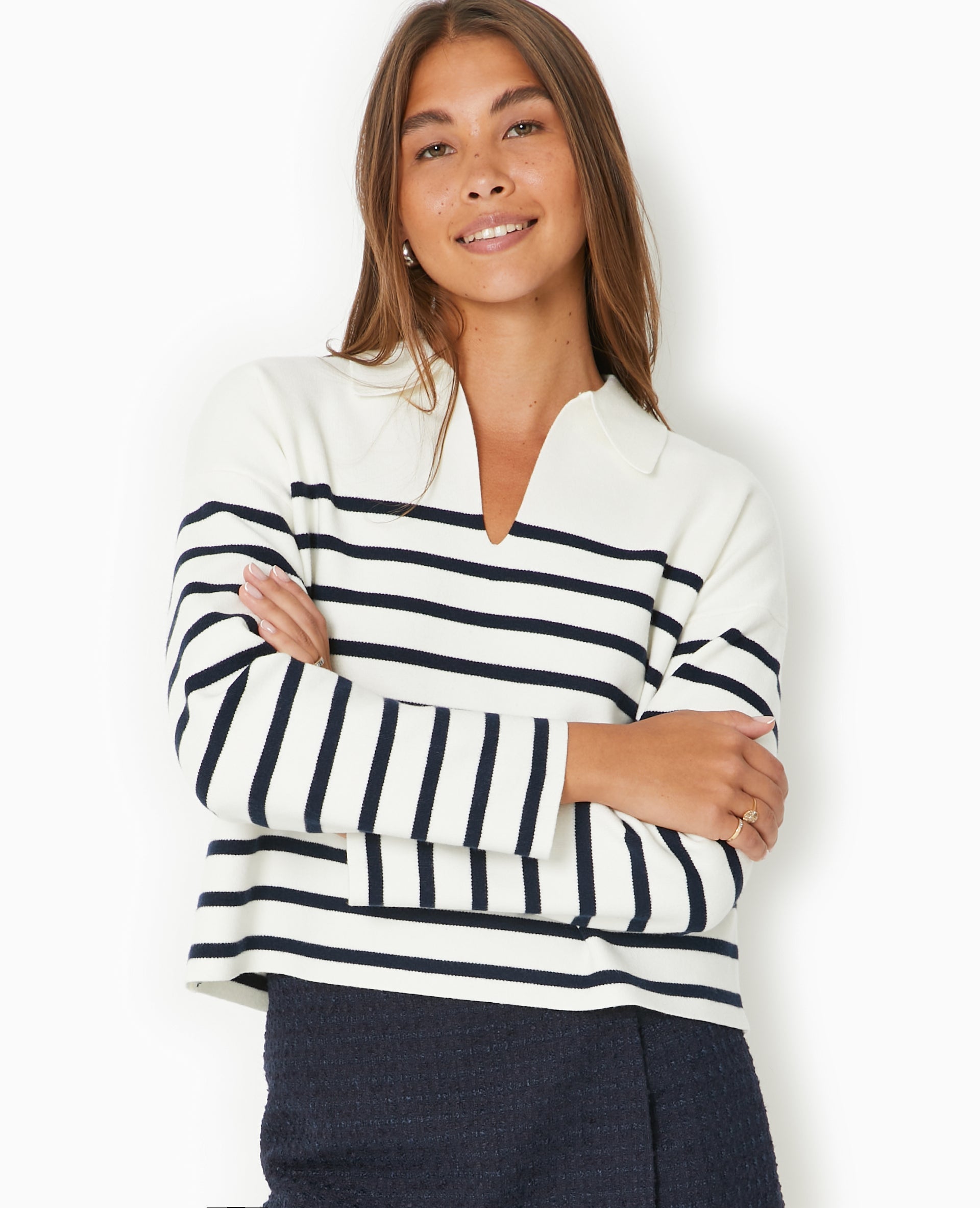 Pull avec col en maille rayée