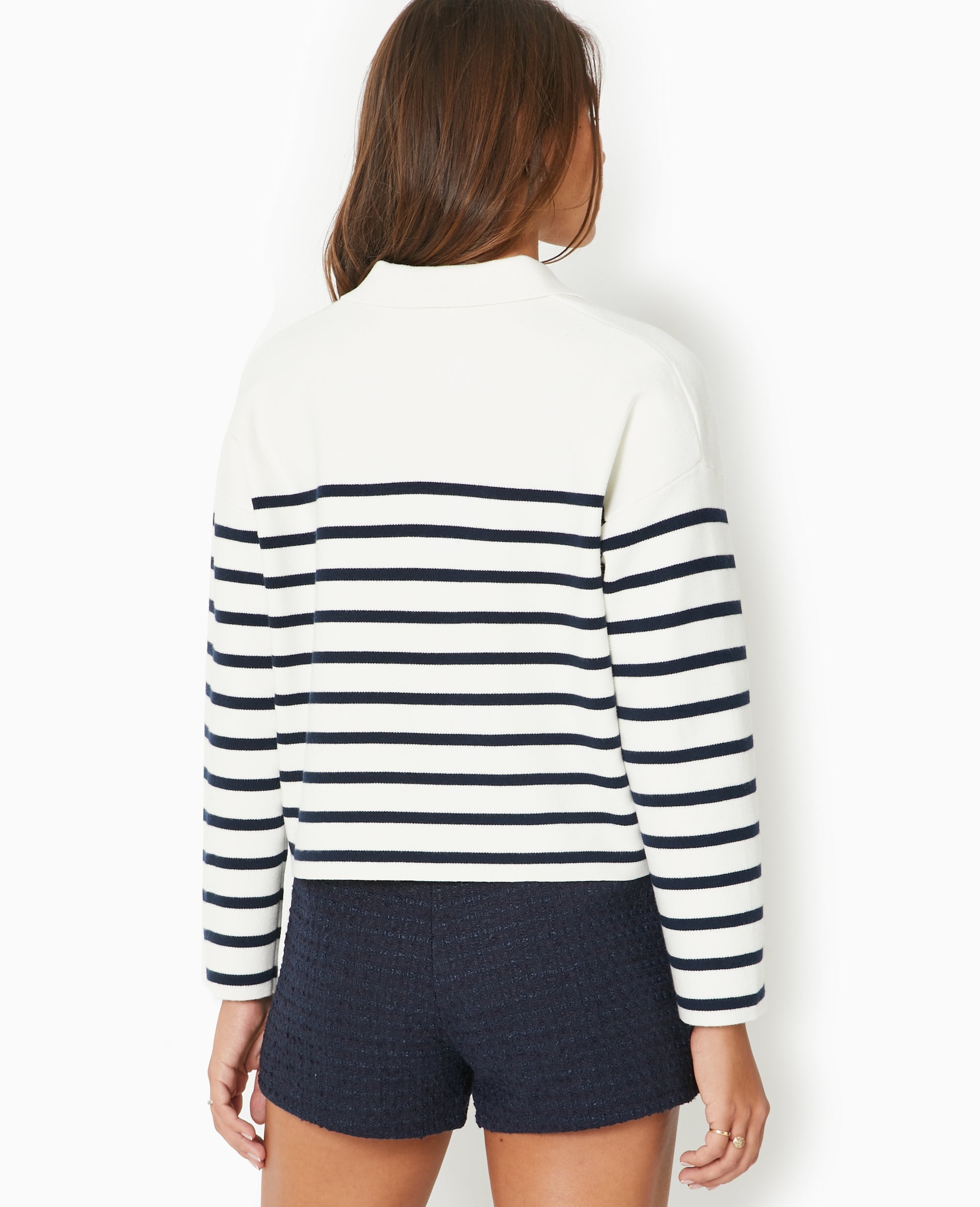 Pull avec col en maille rayée