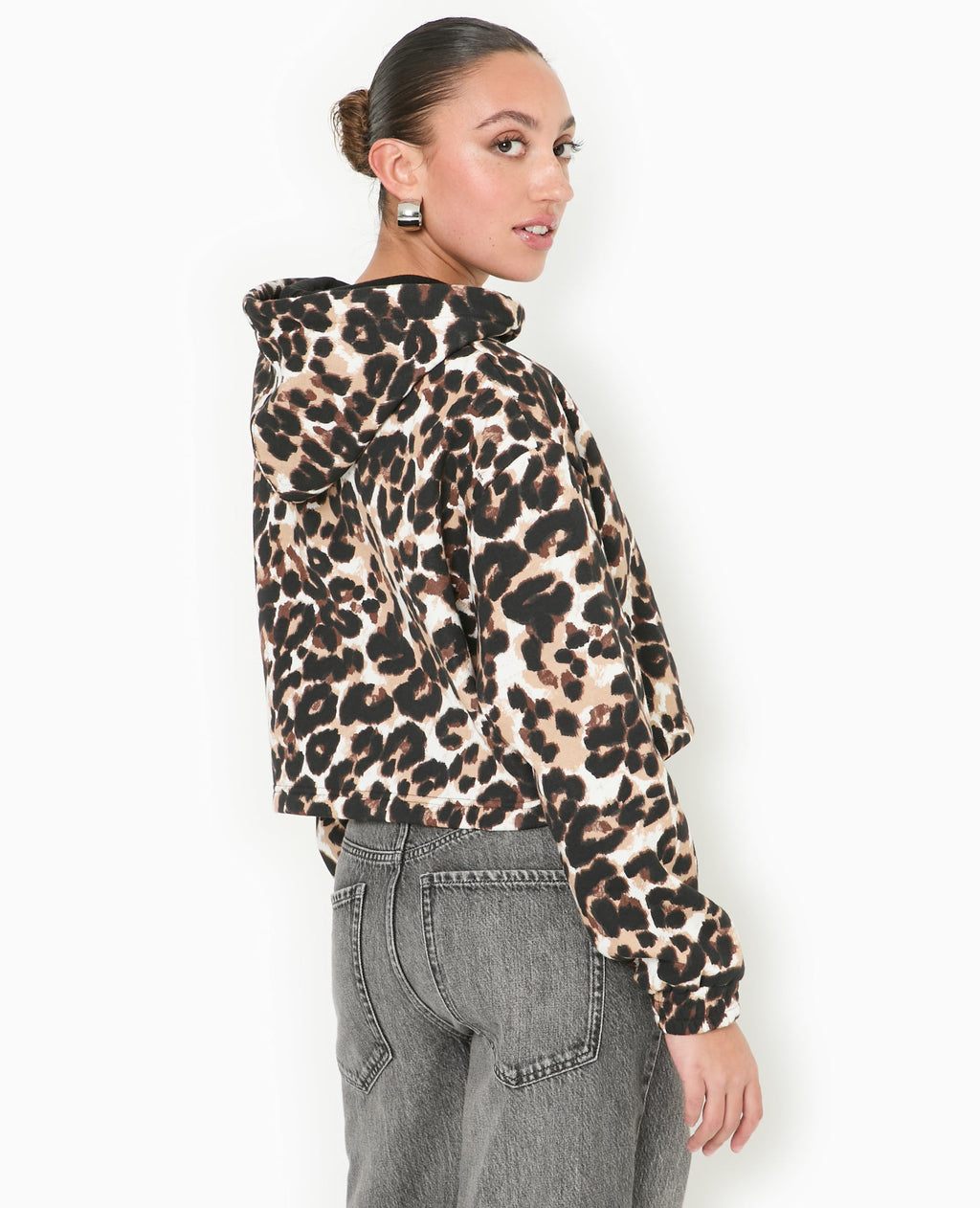 Sweat cropped motif léopard avec capuche