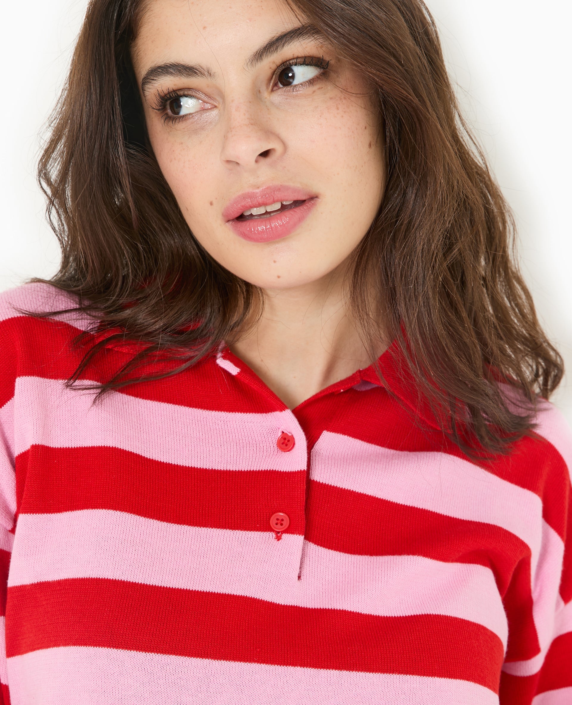 Pull col polo en maille rayée