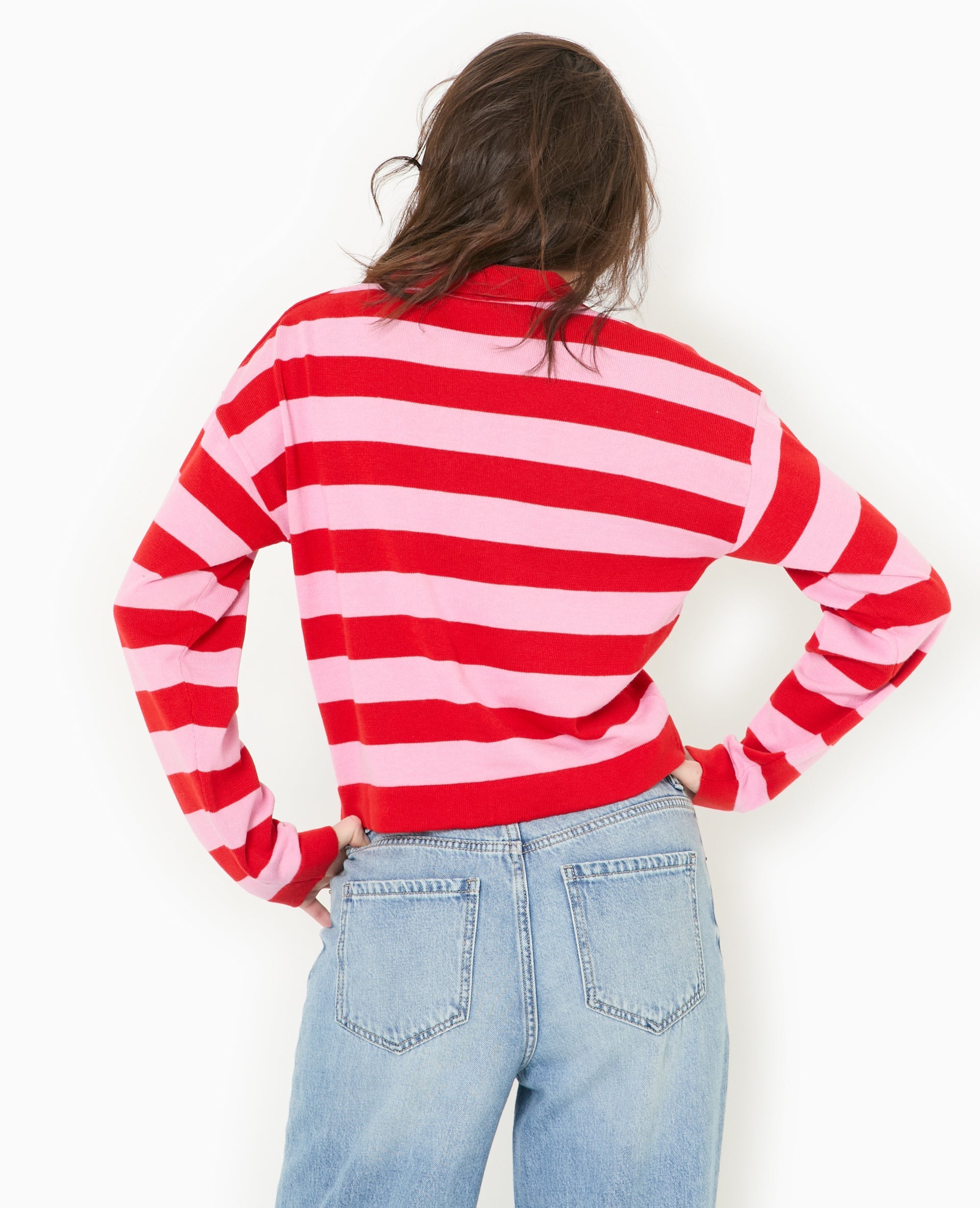Pull col polo en maille rayée