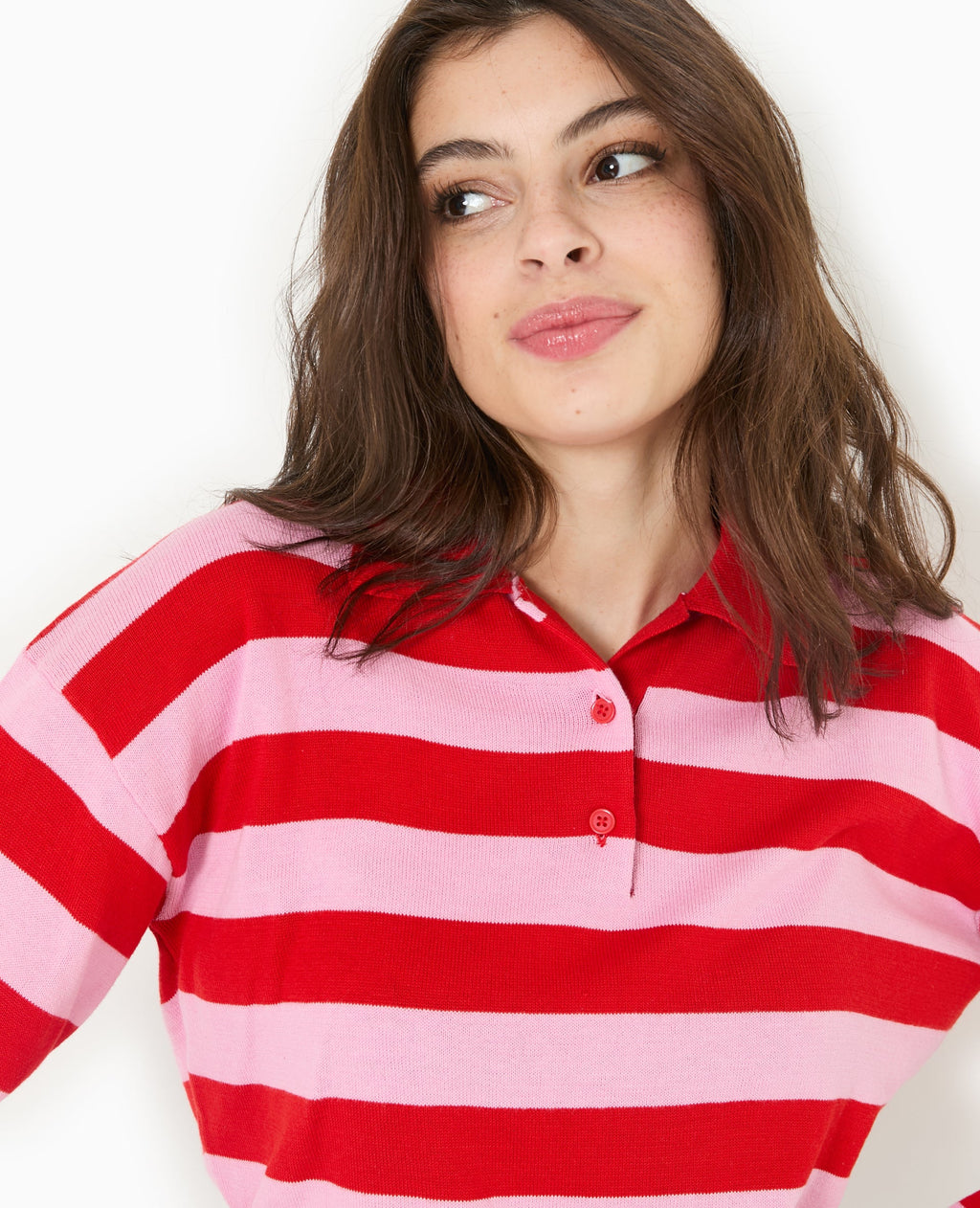 Pull col polo en maille rayée