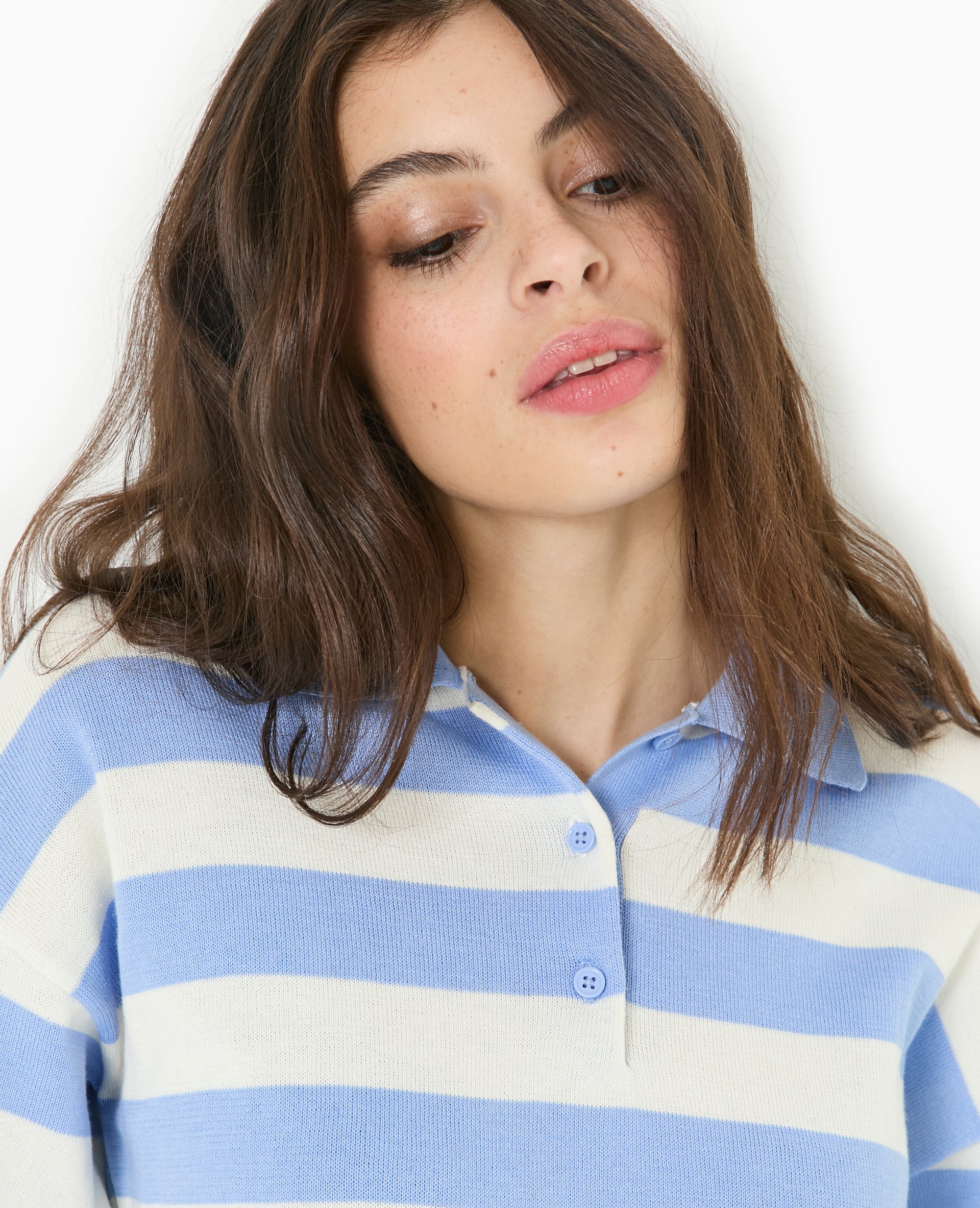 Pull col polo en maille rayée