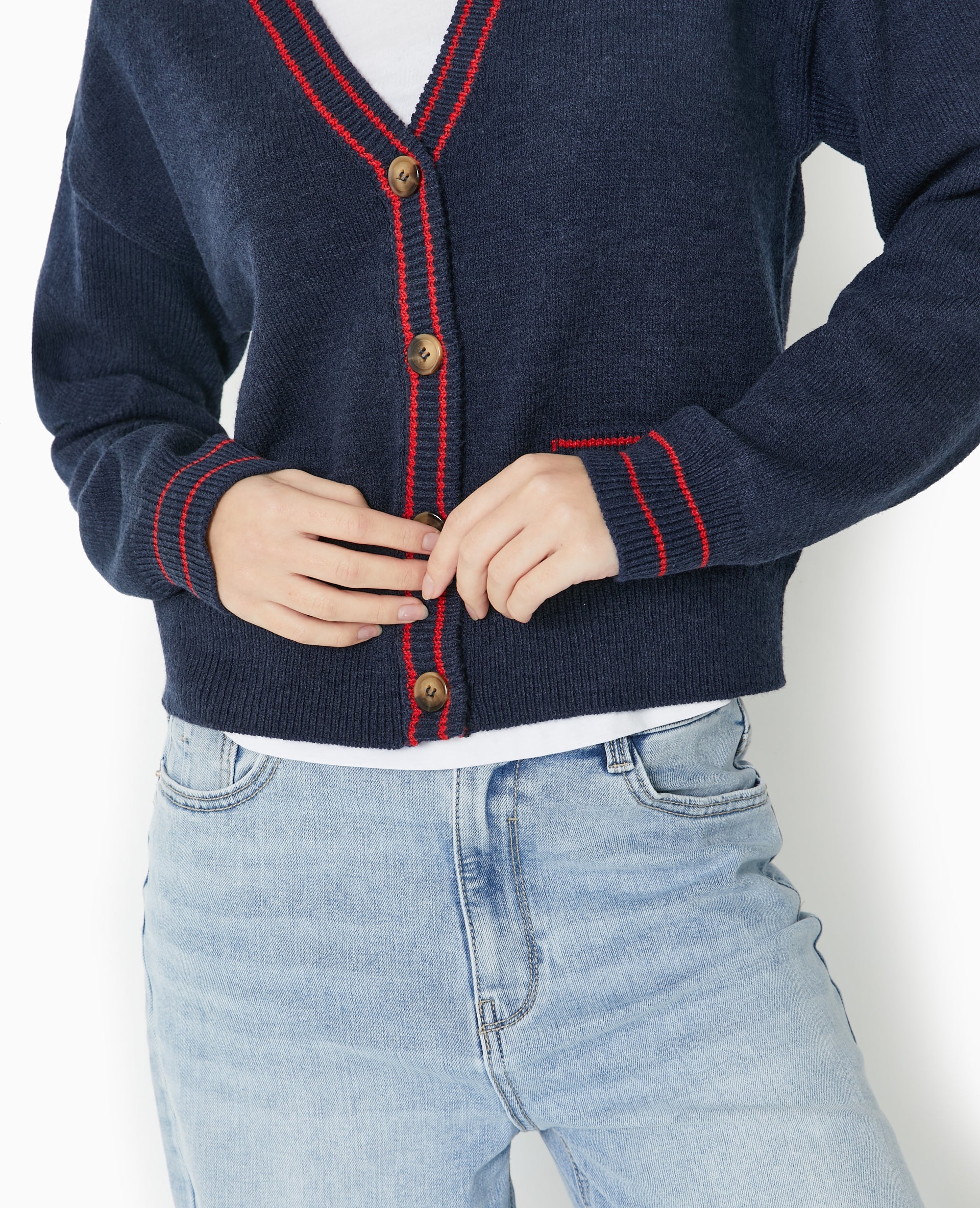Gilet col V avec bords contrastés