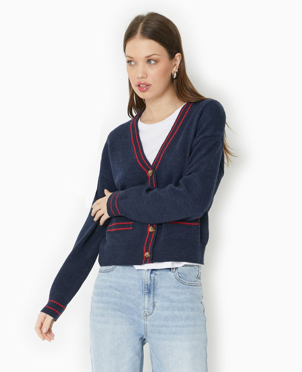 Gilet col V avec bords contrastés