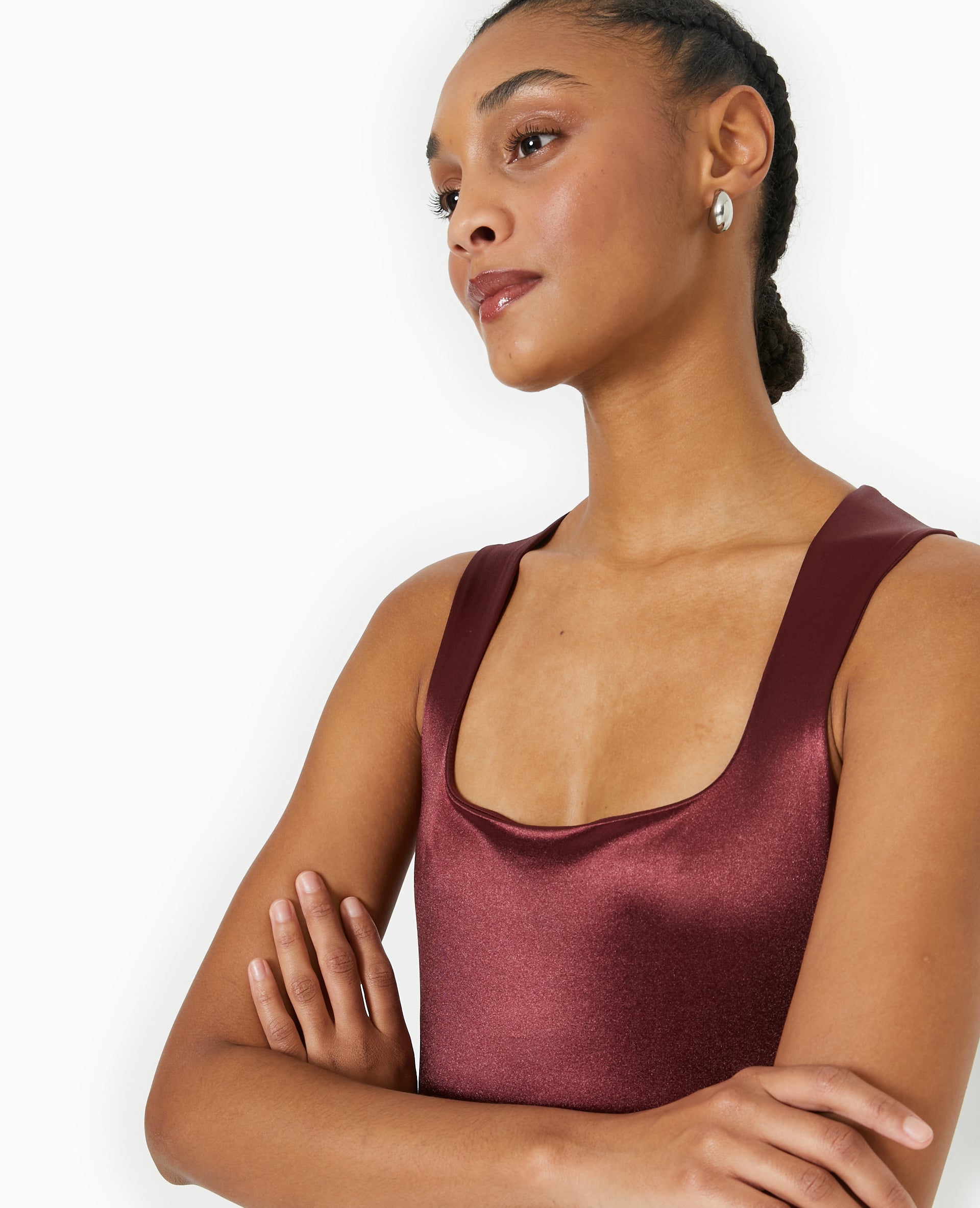 Body encolure carrée en maille brillante