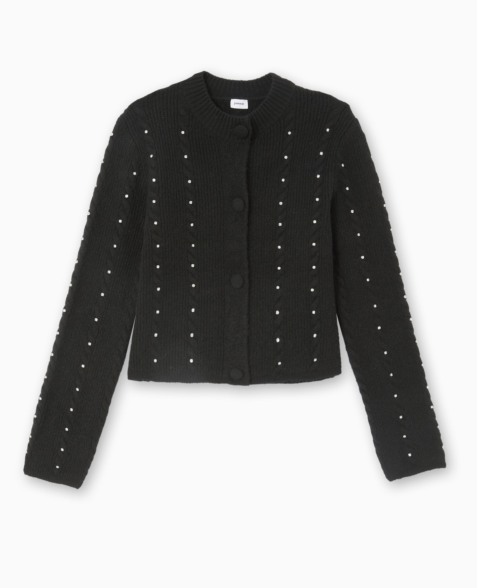 Gilet col rond avec torsades et strass