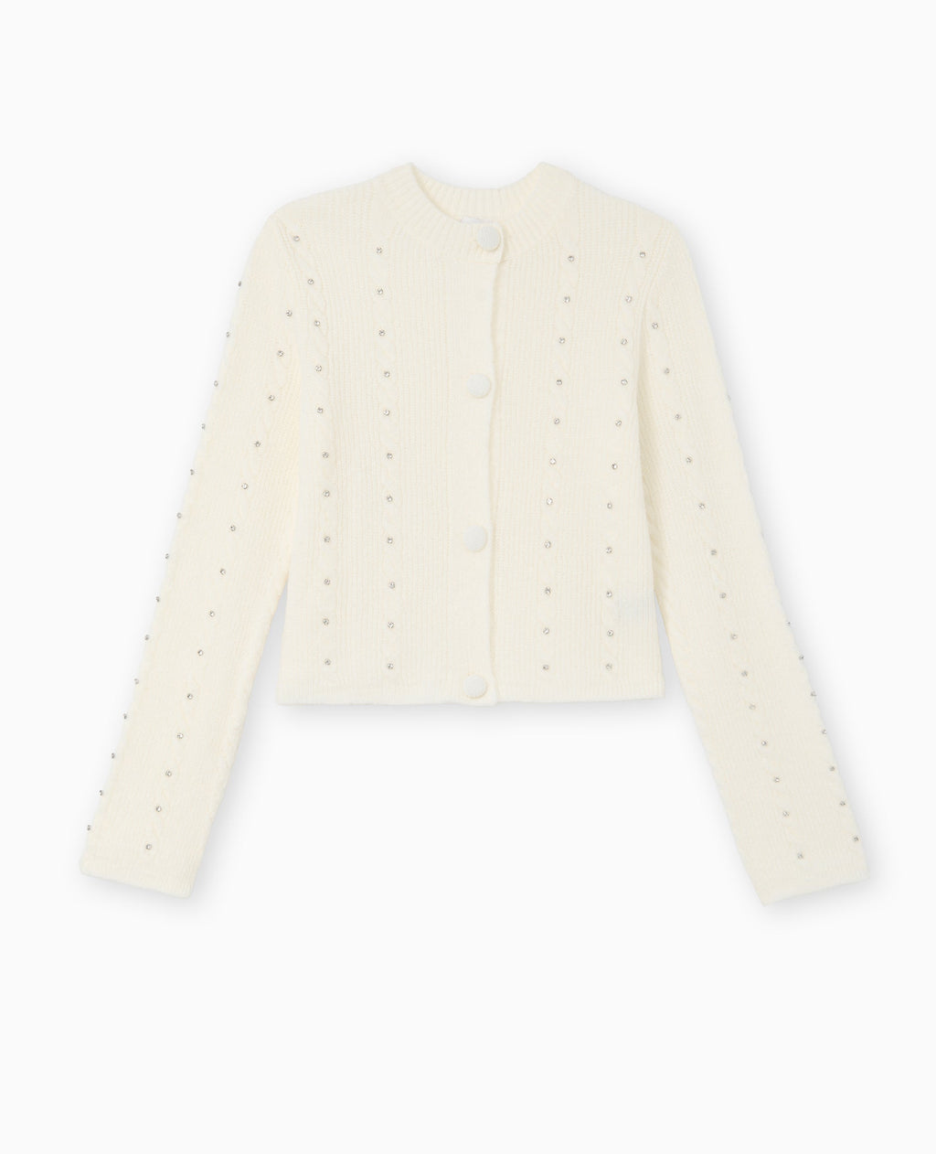 Gilet col rond avec torsades et strass