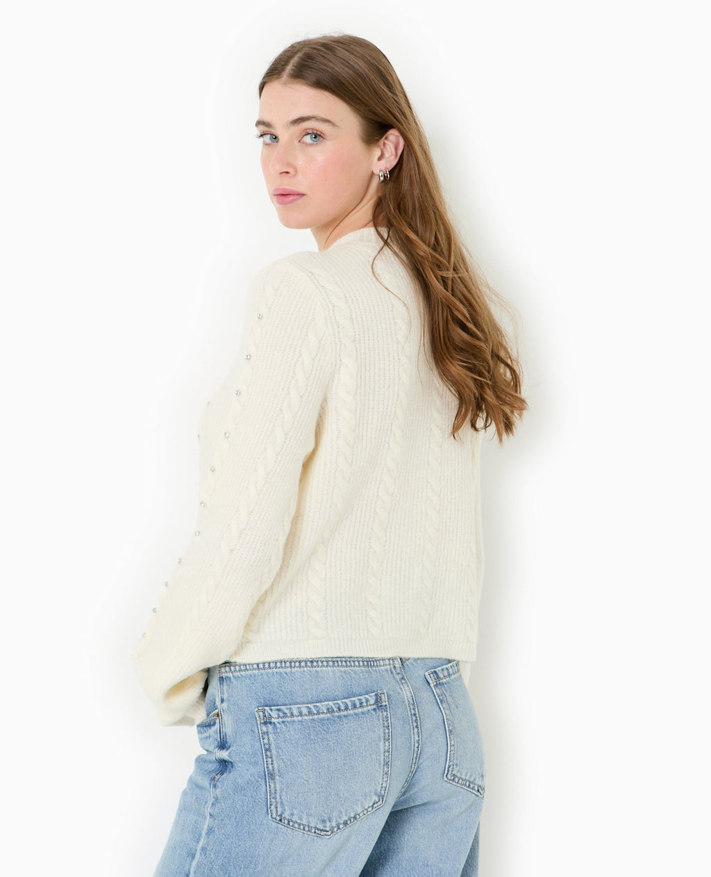 Gilet col rond avec torsades et strass