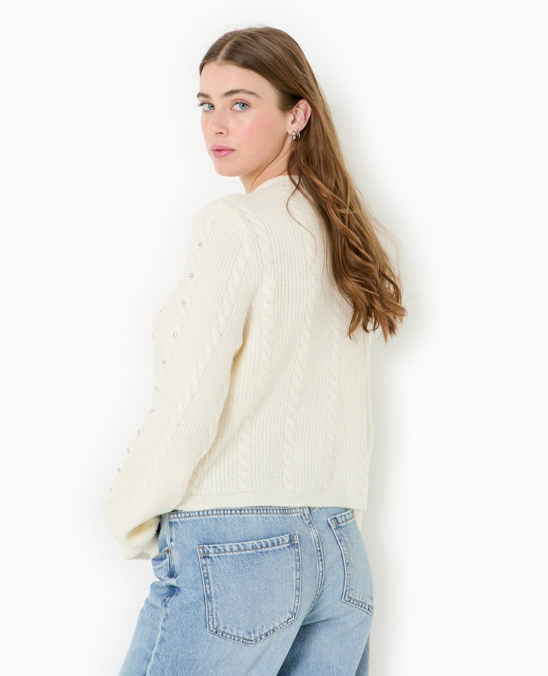 Gilet col rond avec torsades et strass