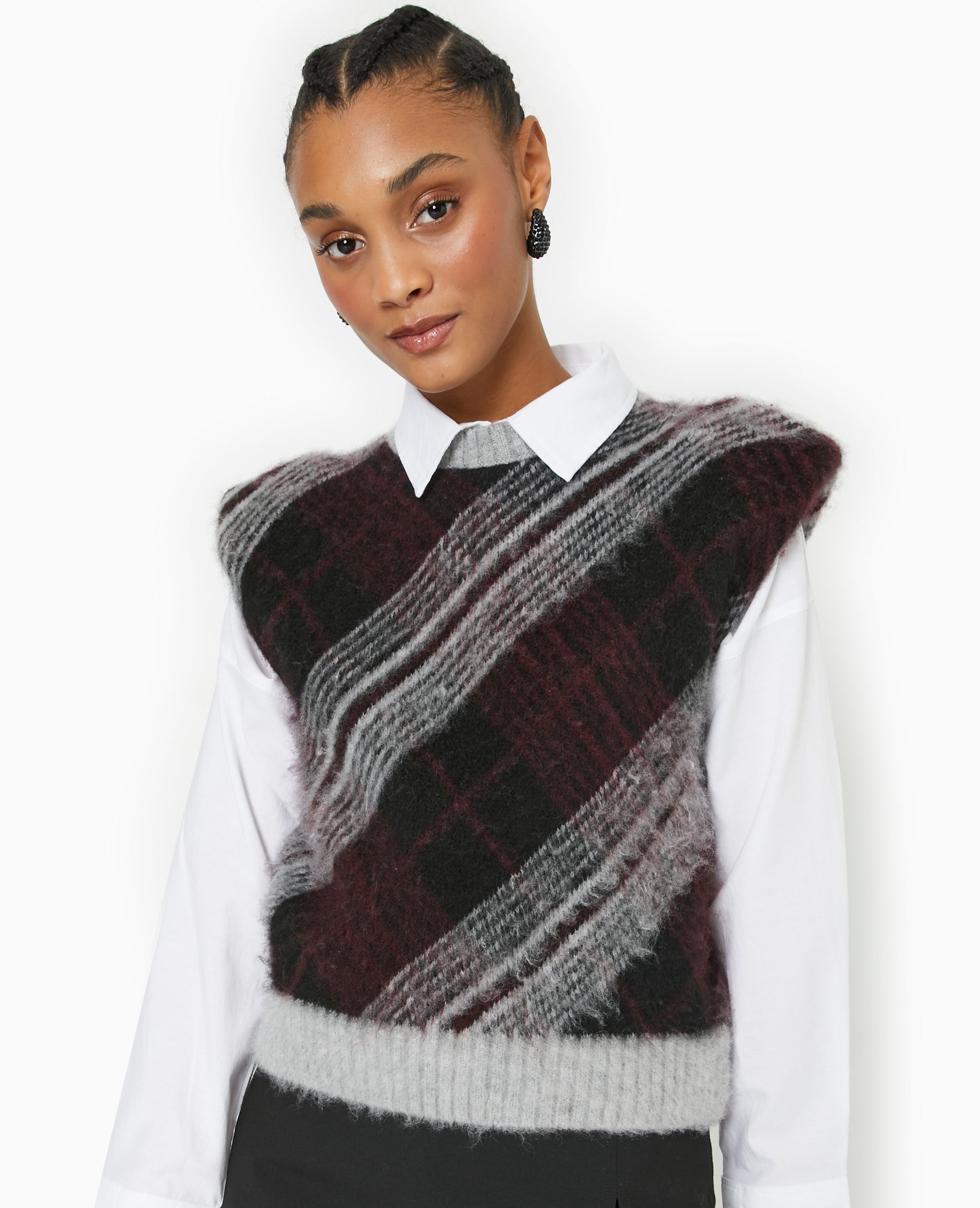 Pull sans manches avec épaulettes motif carreaux