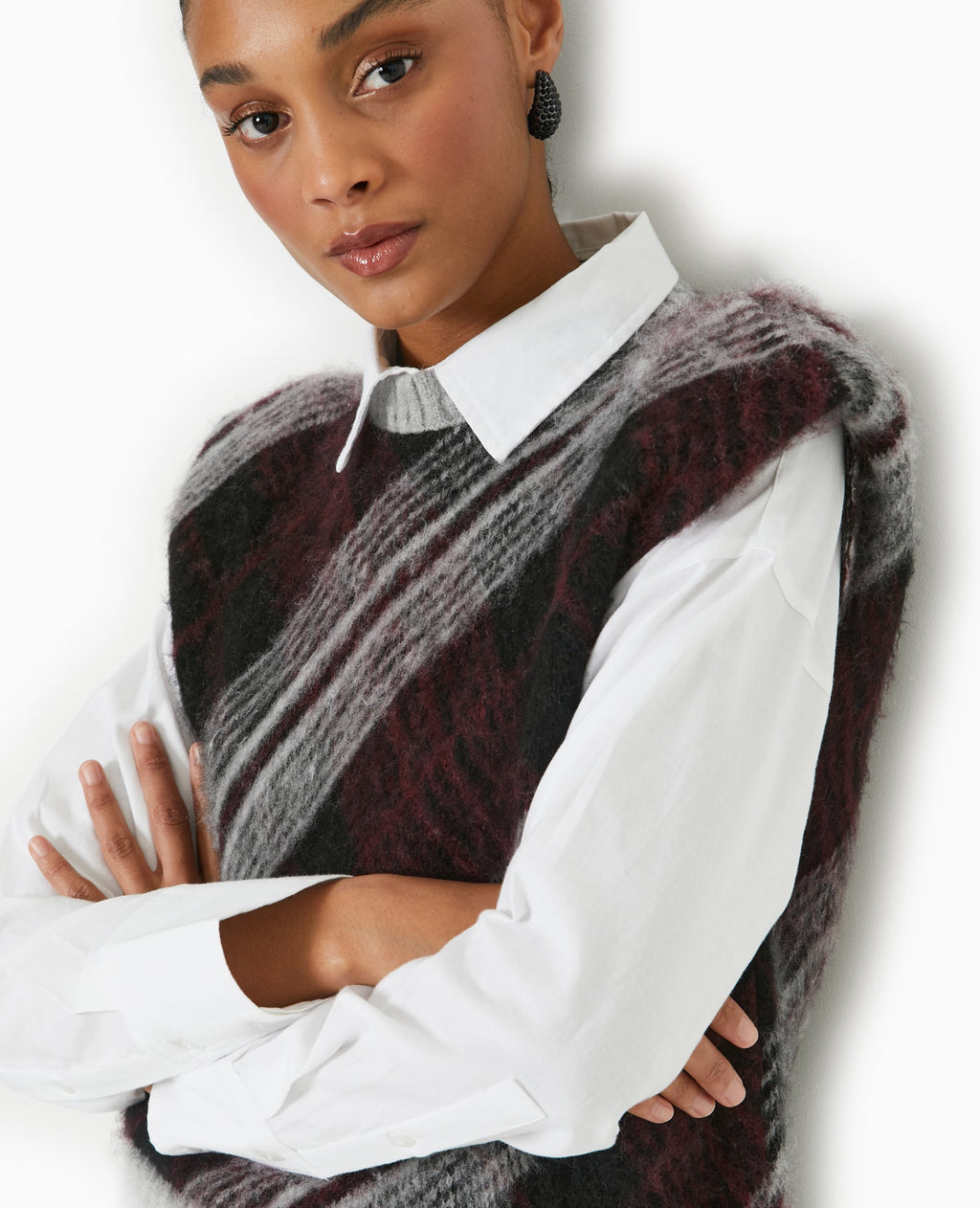 Pull sans manches avec épaulettes motif carreaux