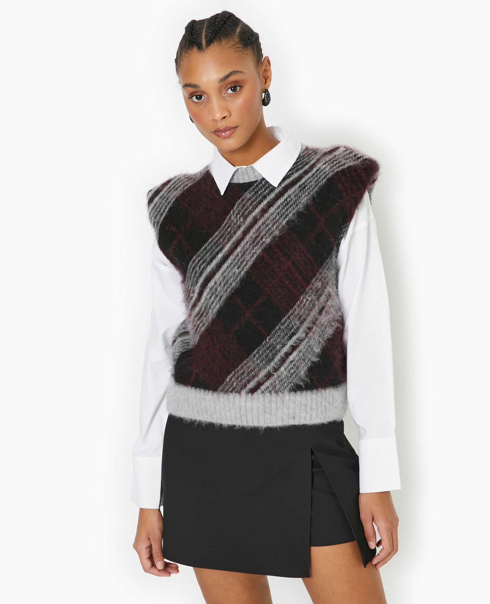 Pull sans manches avec épaulettes motif carreaux
