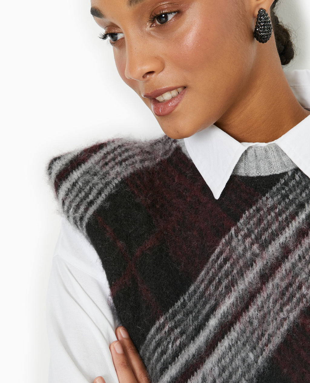 Pull sans manches avec épaulettes motif carreaux