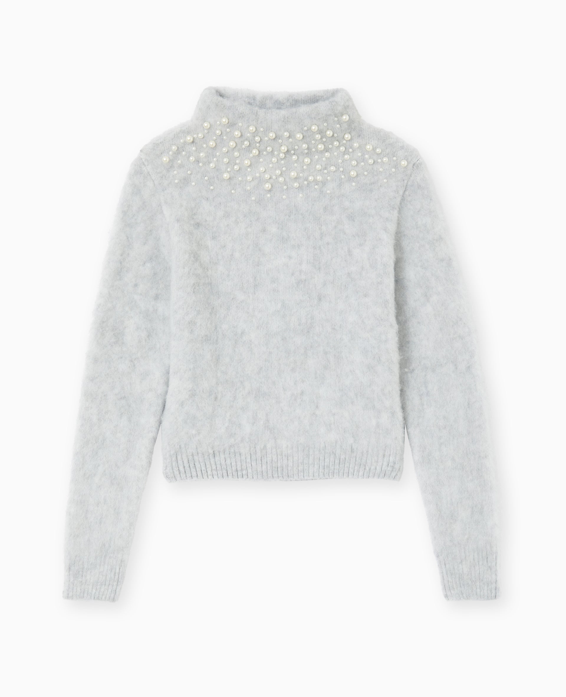 Pull en maille poilue avec perles cousues