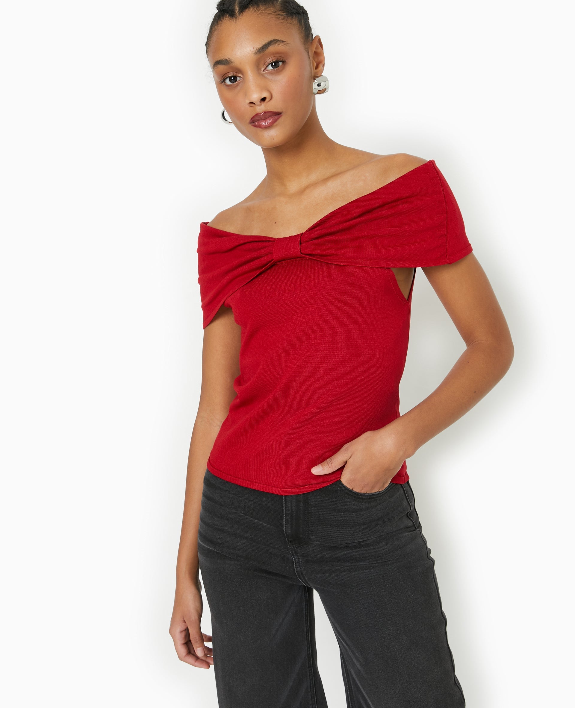 Top bustier en maille avec nœud