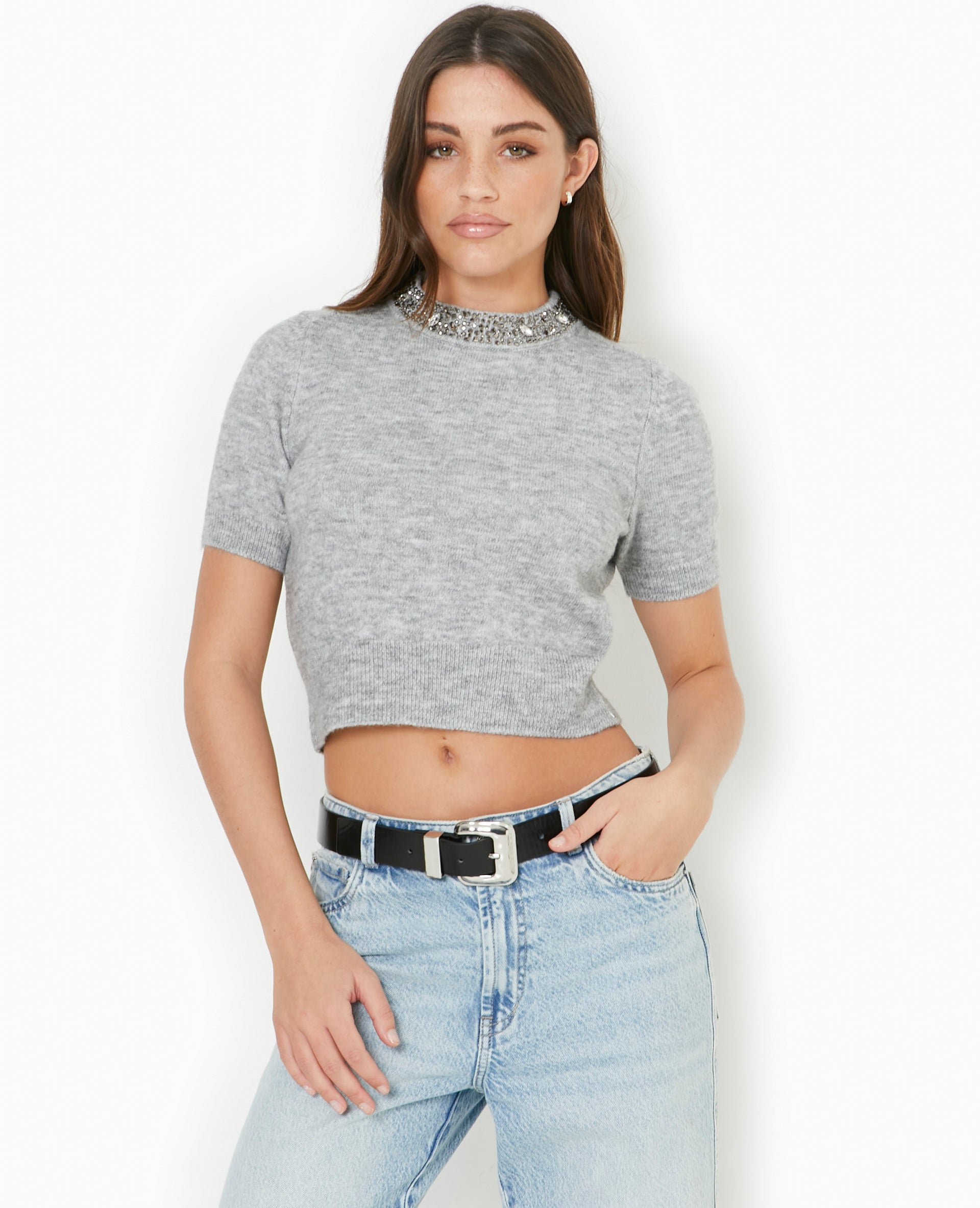Pull manches courtes avec brillants
