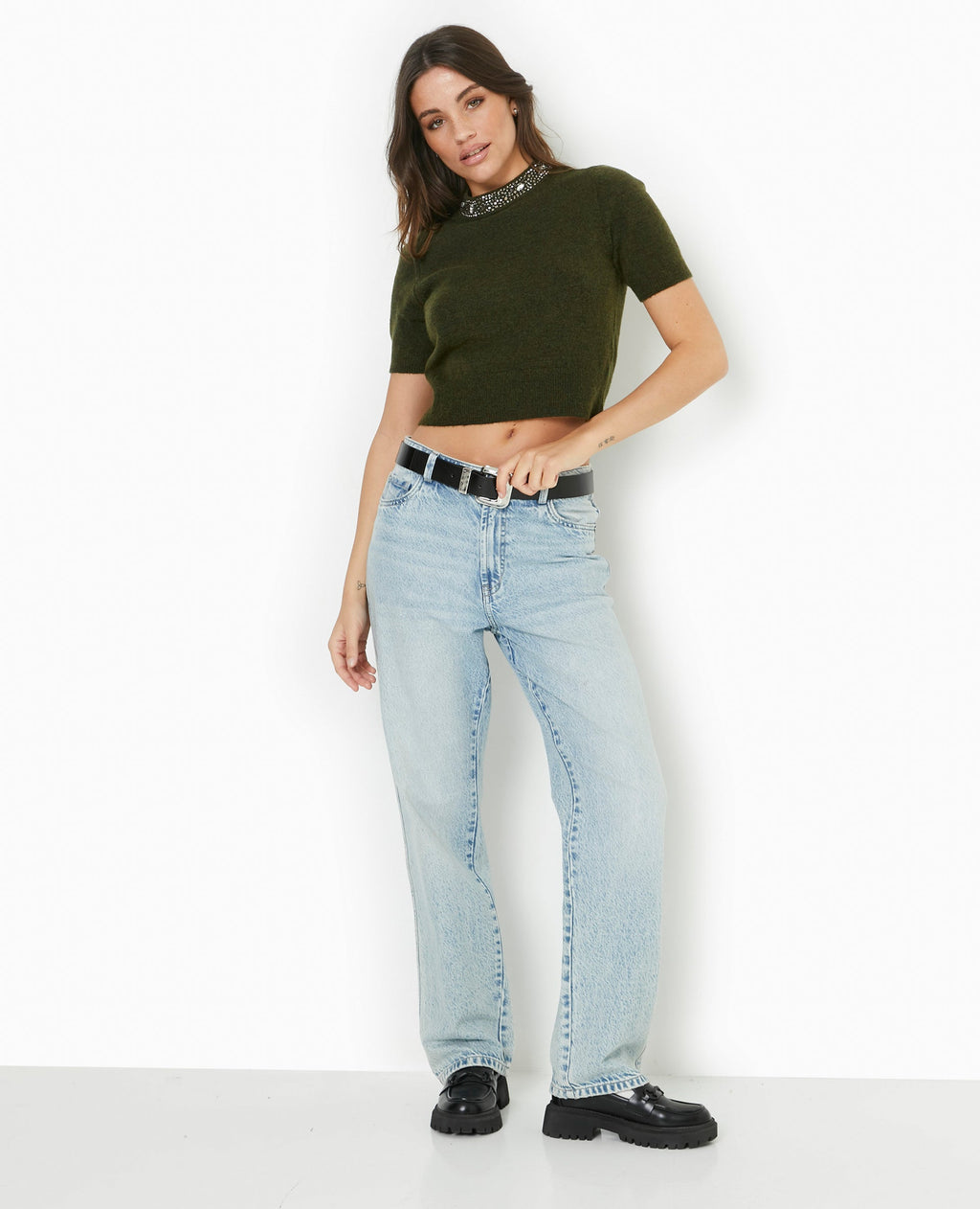 Pull manches courtes avec brillants