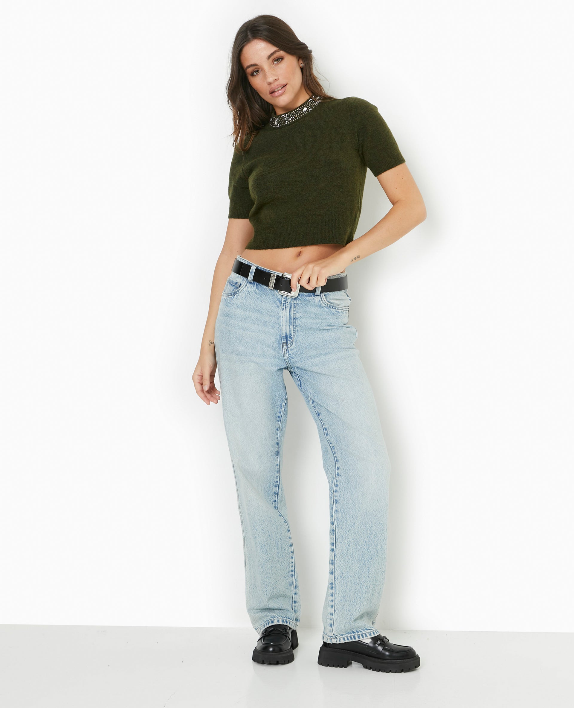 Pull manches courtes avec brillants