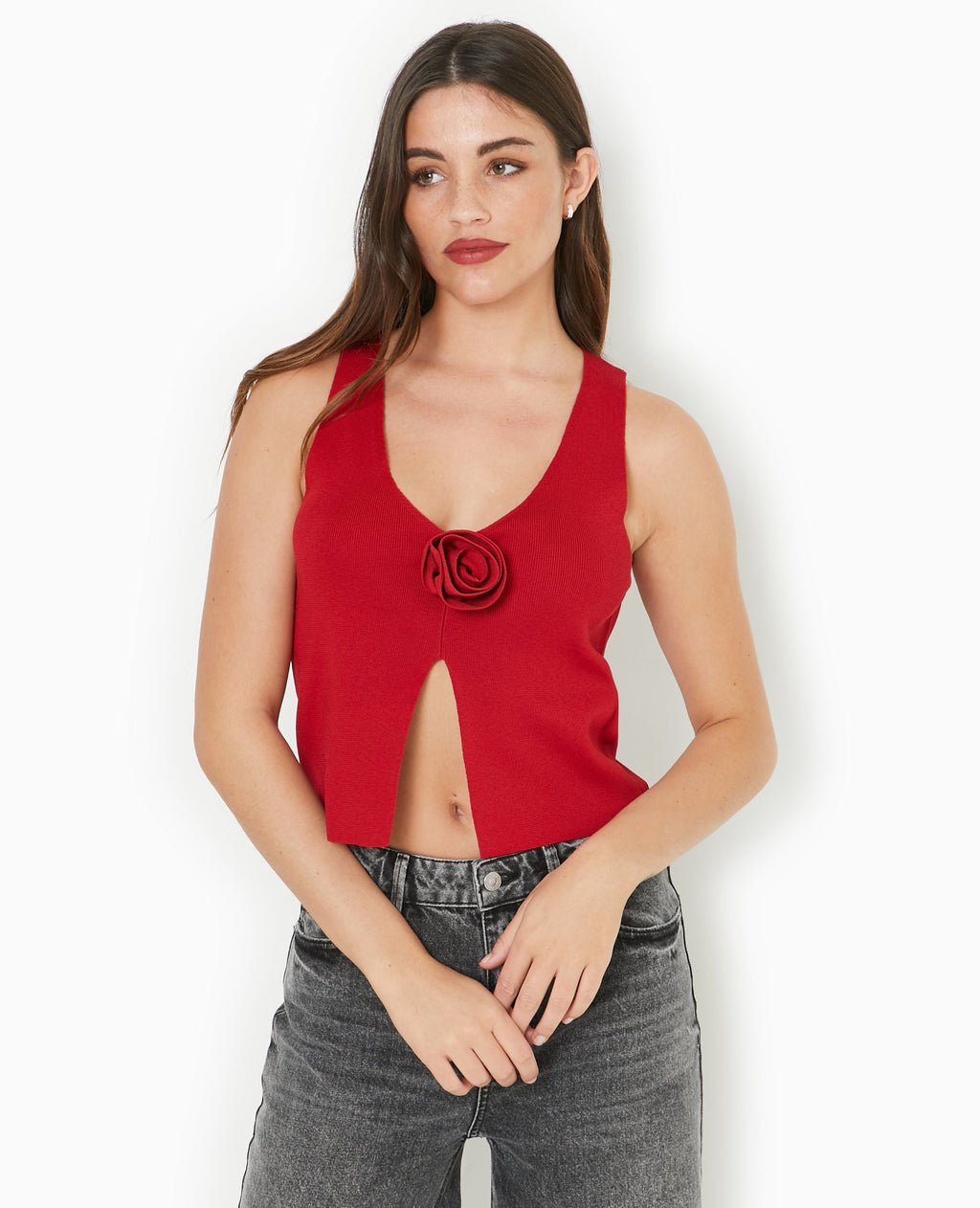Top sans manches en maille avec fleur