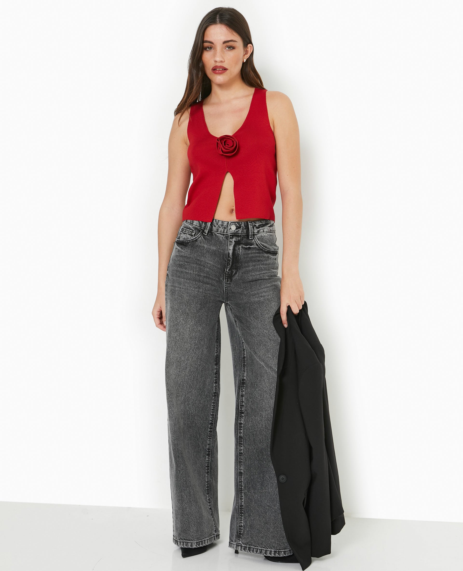 Top sans manches en maille avec fleur