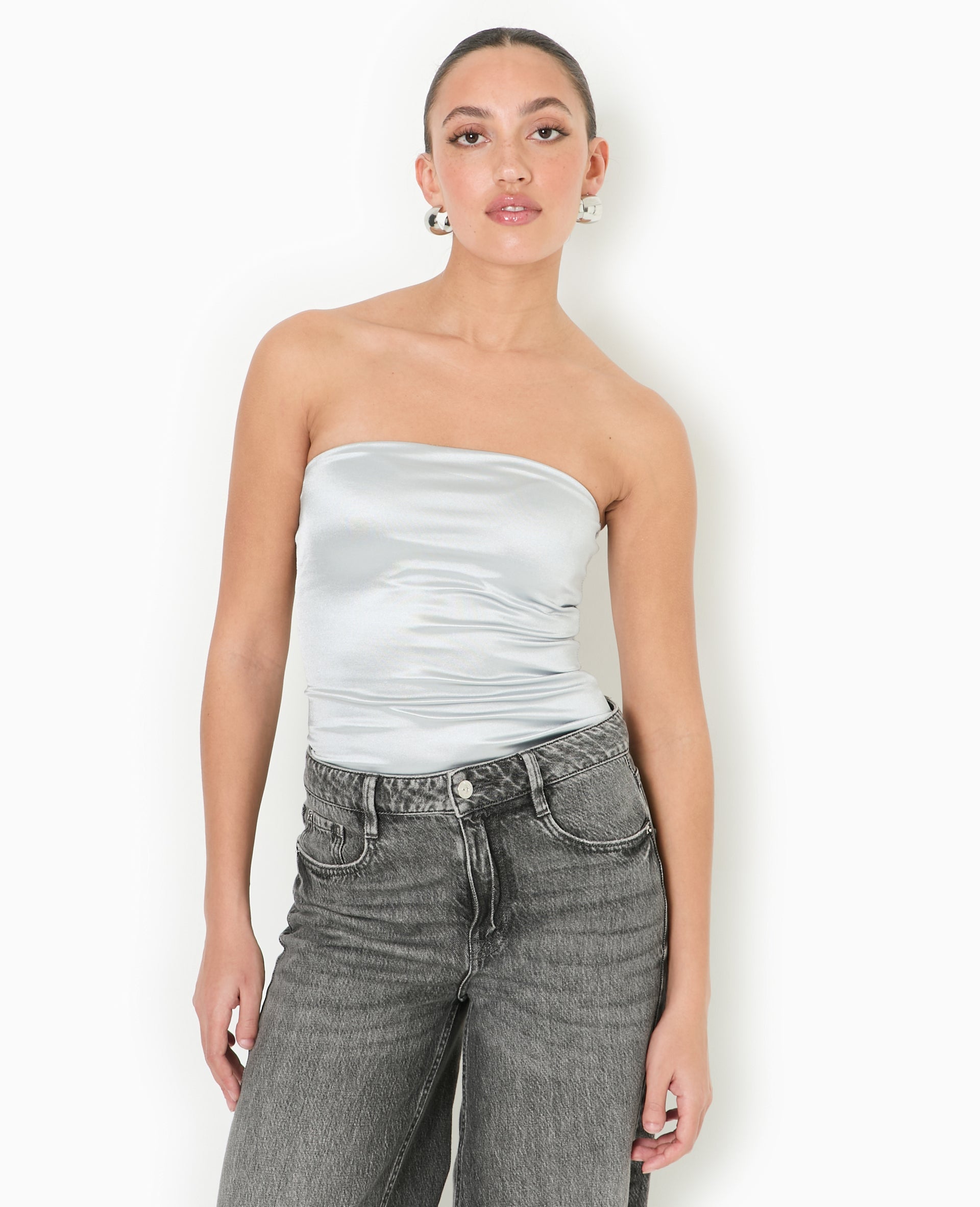 Top bustier bandeau en maille brillante