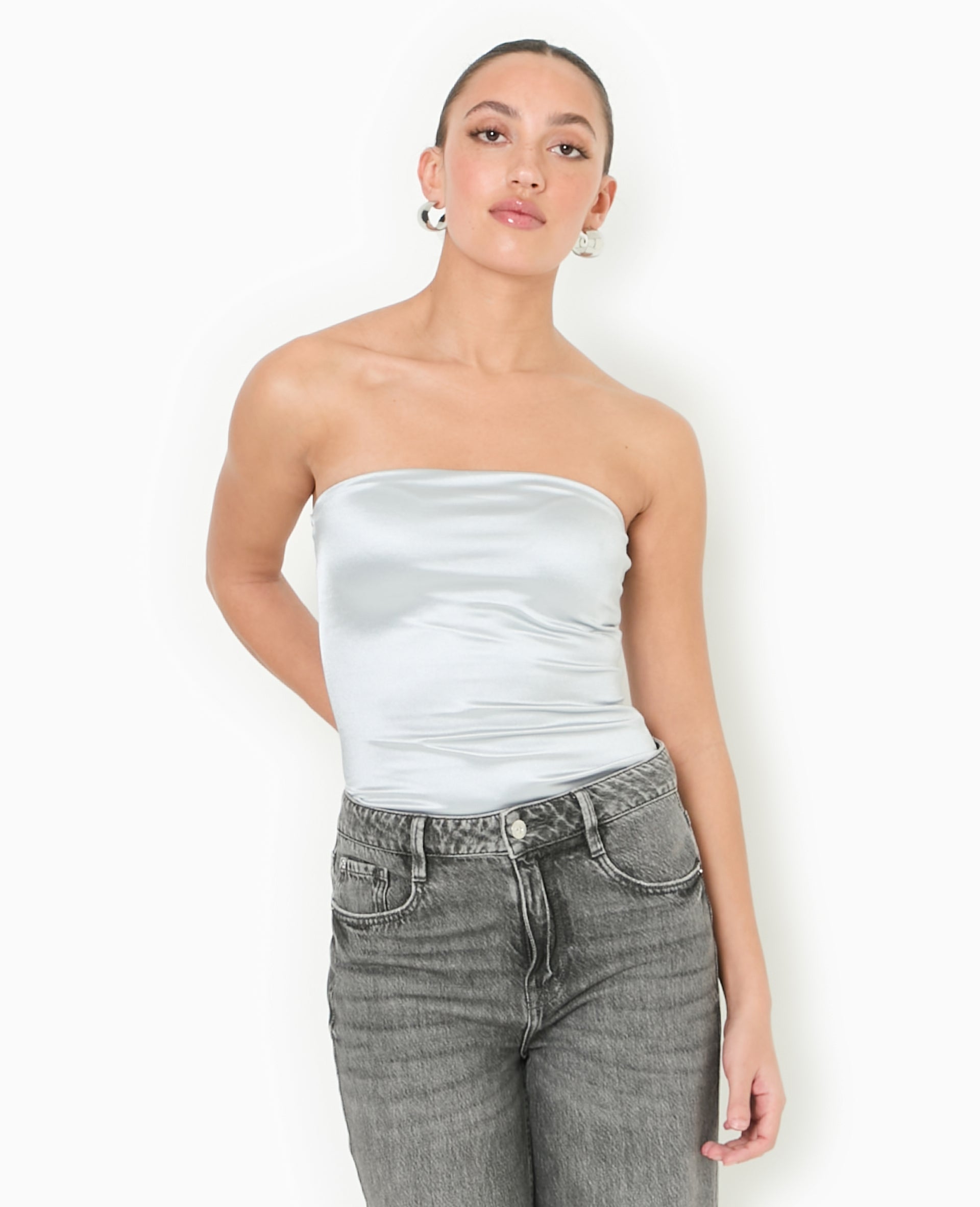 Top bustier bandeau en maille brillante
