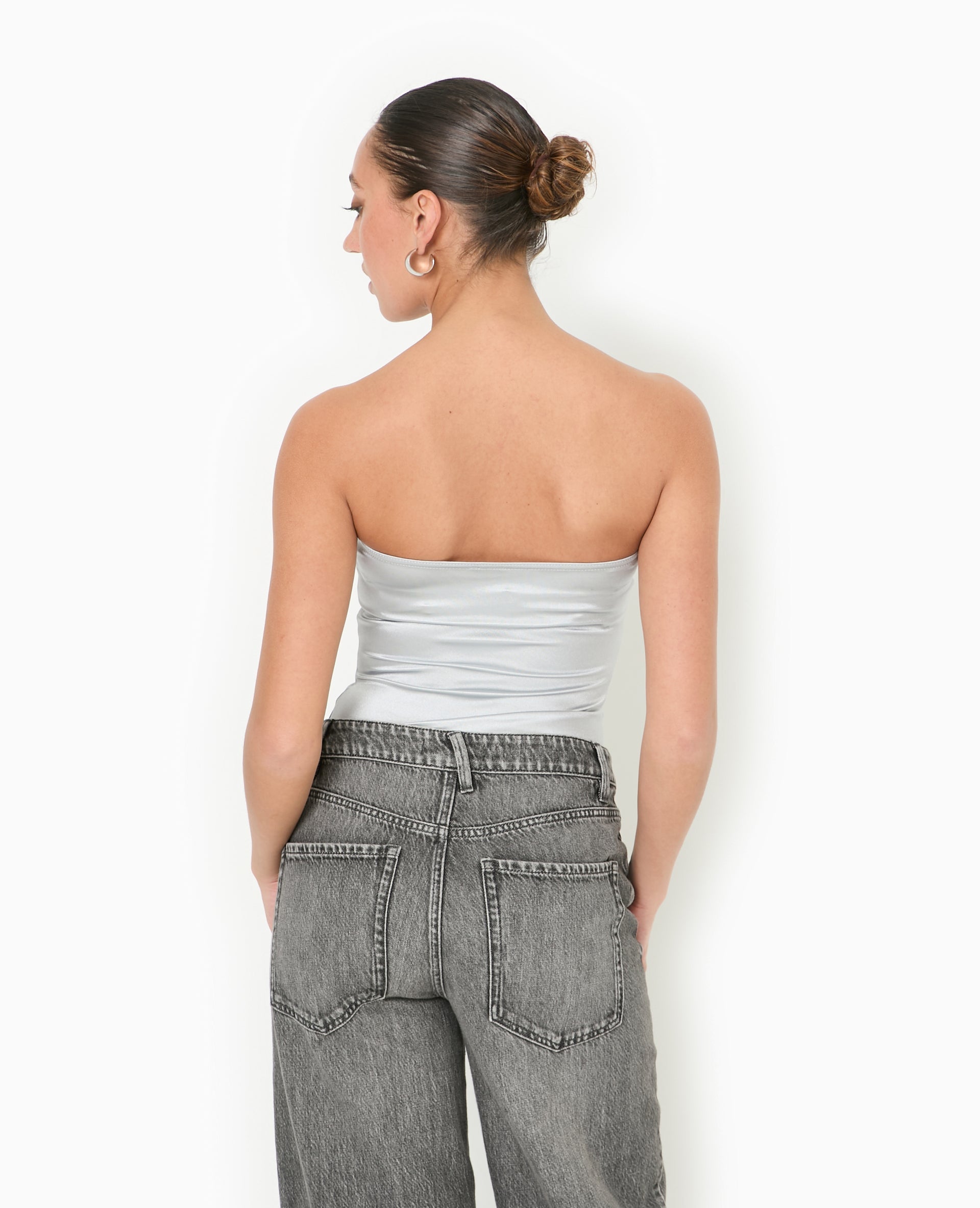 Top bustier bandeau en maille brillante
